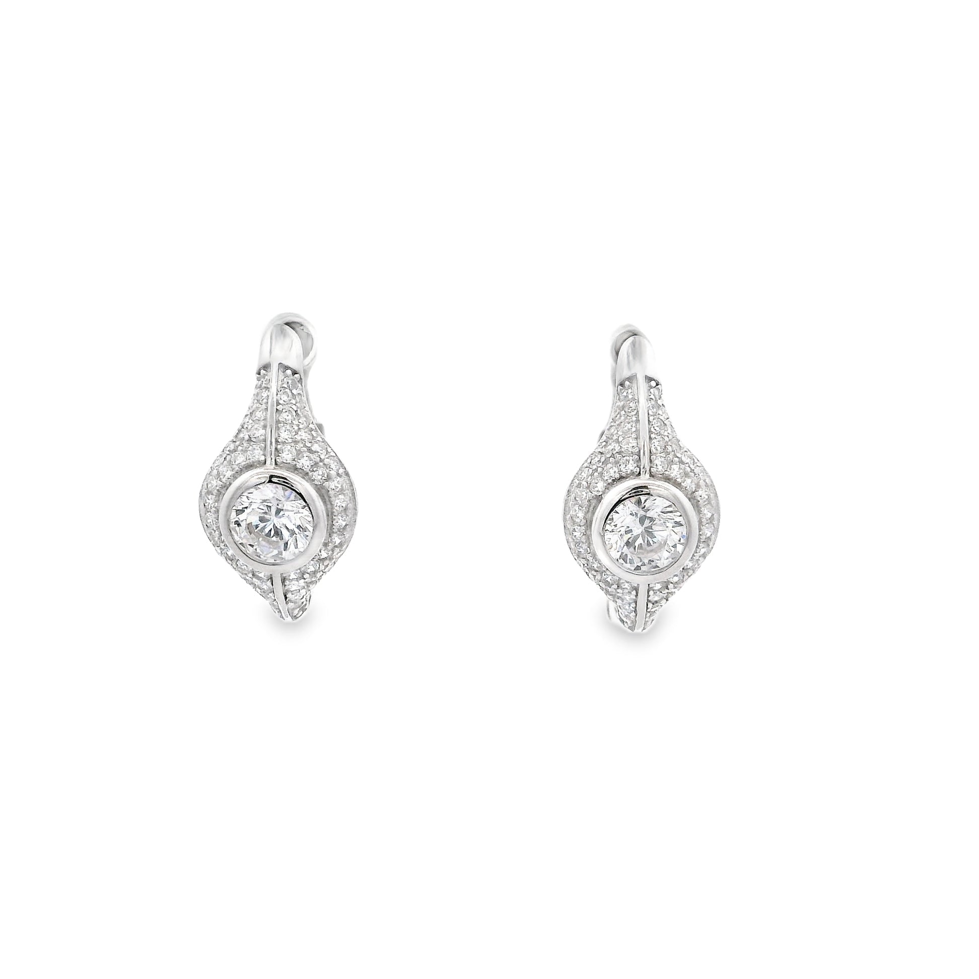 925SL ROUND SPINEL WHITE CZ EARRINGS - C'SANTOS