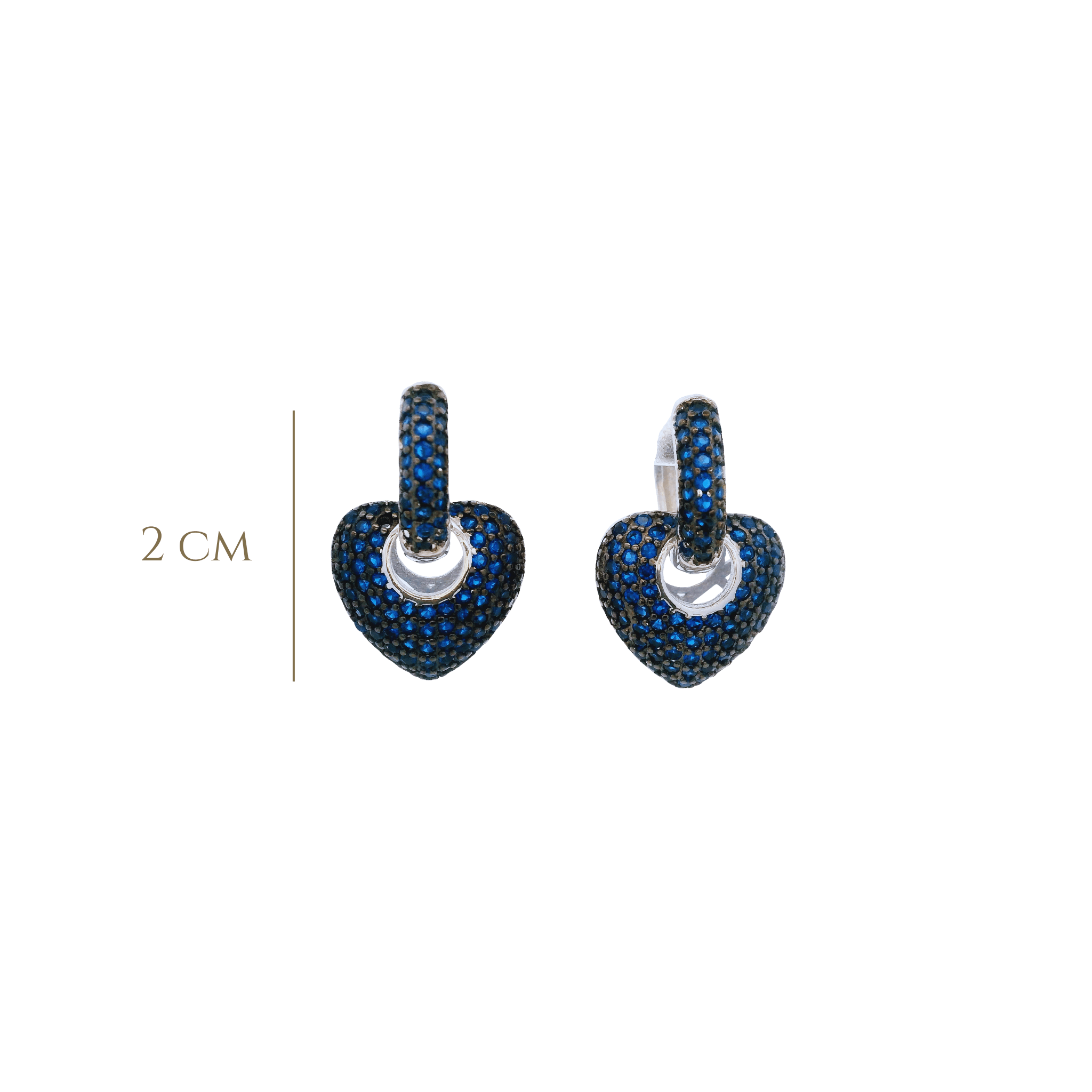 925SL SMALL DOME HEART PAVE CZ BLUE EARRINGS - C'SANTOS