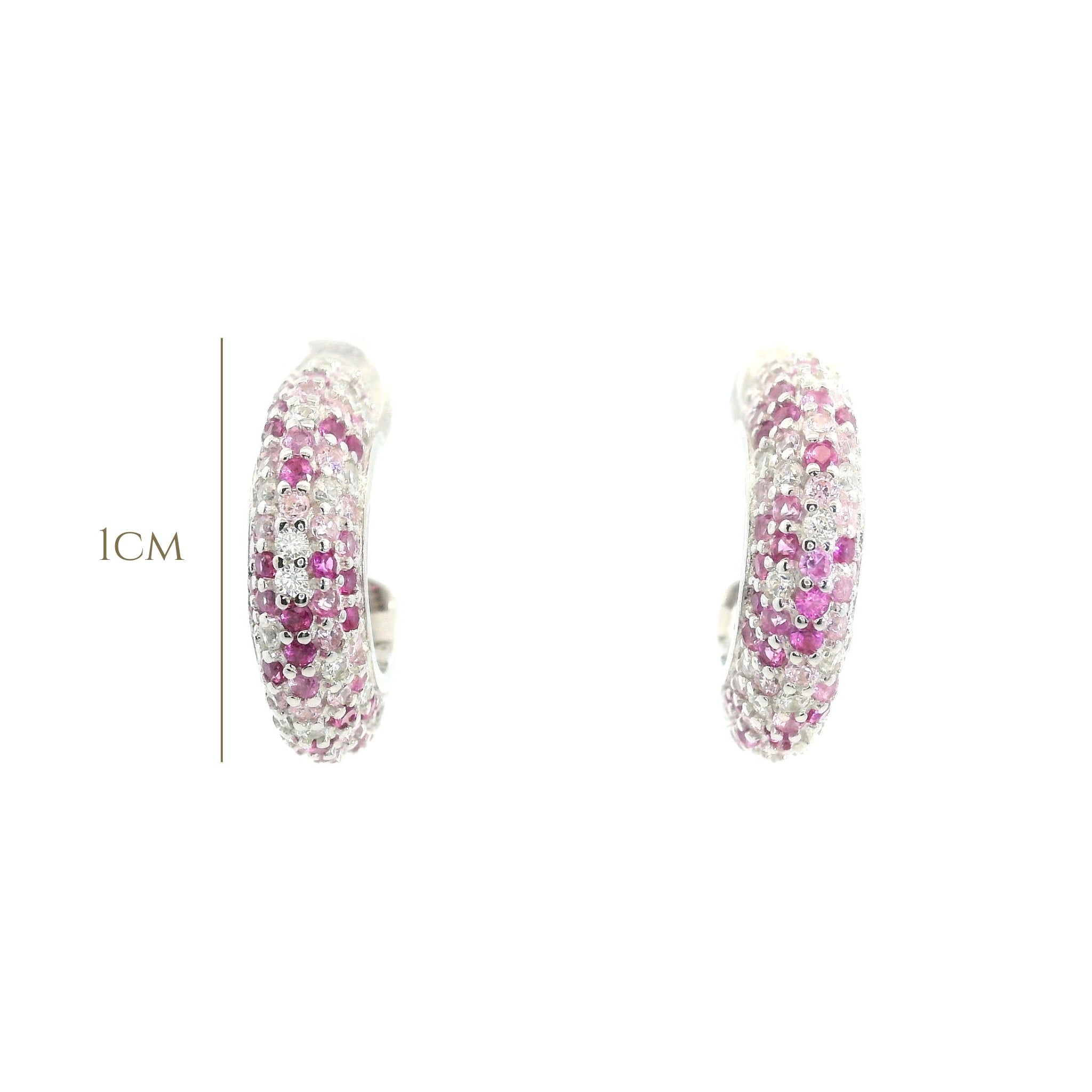 925SL SMALL DOME PAVE WHITE AND PINK CZ EARRINGS - C'SANTOS