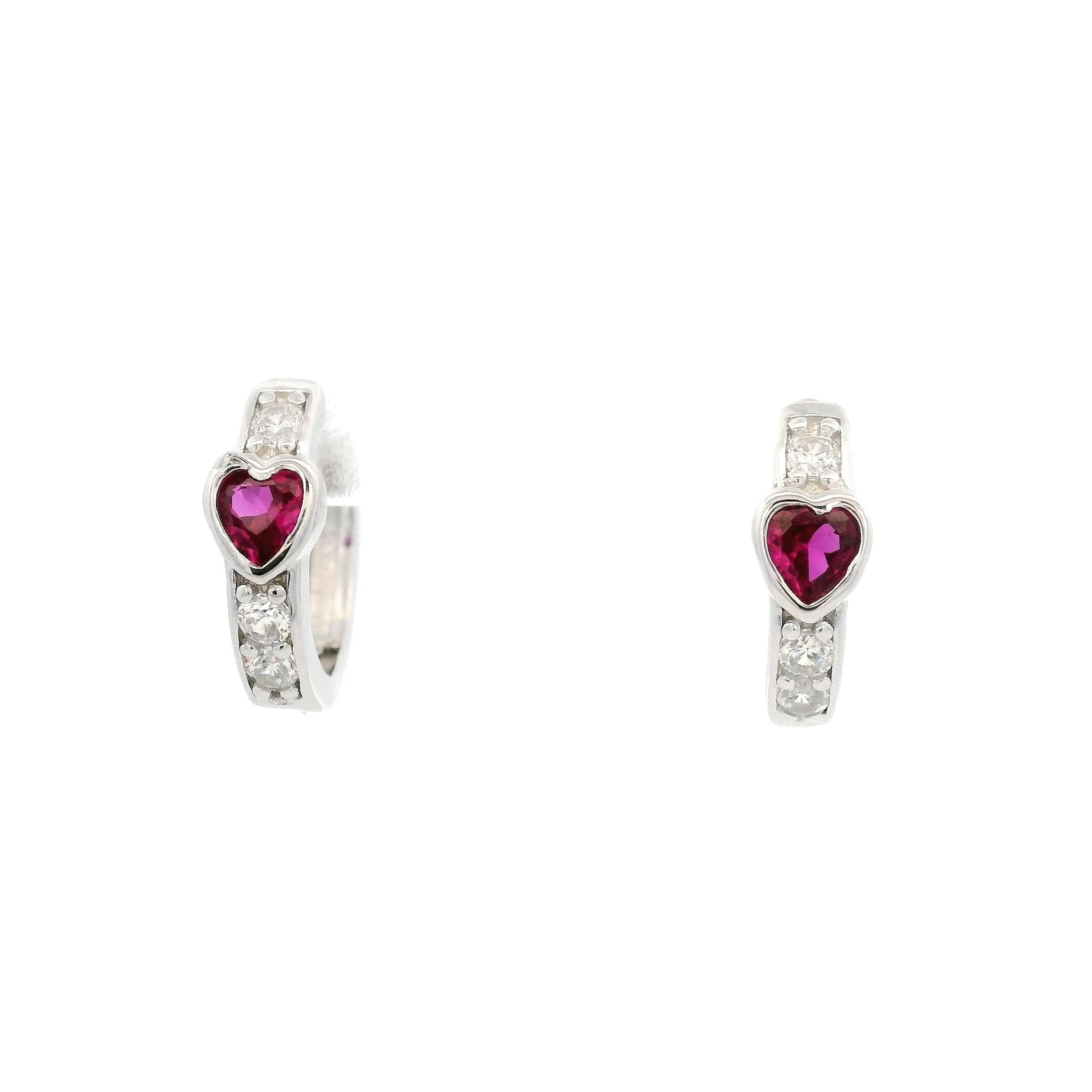 925SL SOLITARY HEART CZ PINK HUGGIES - C'SANTOS