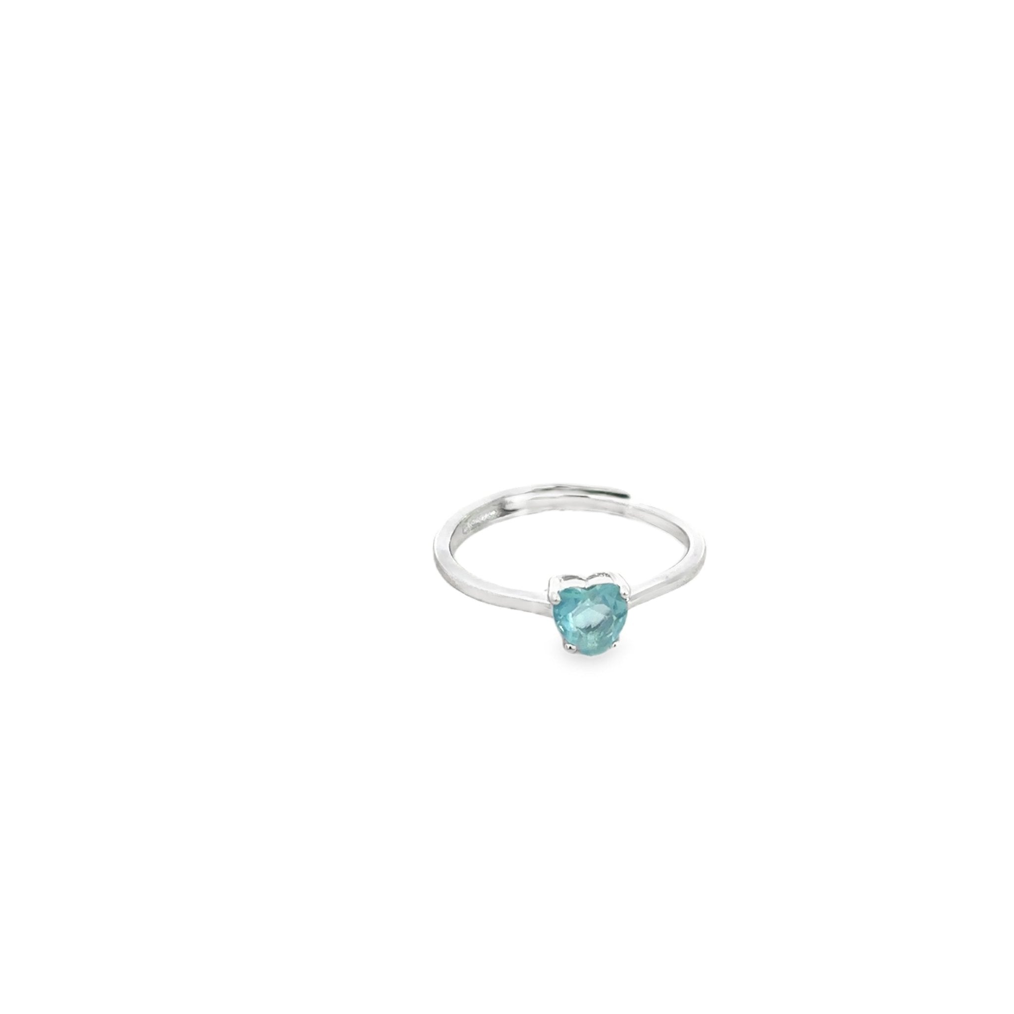 925SL SOLITARY HEART SKY BLUE CZ ADJUSTABLE RING - C'SANTOS