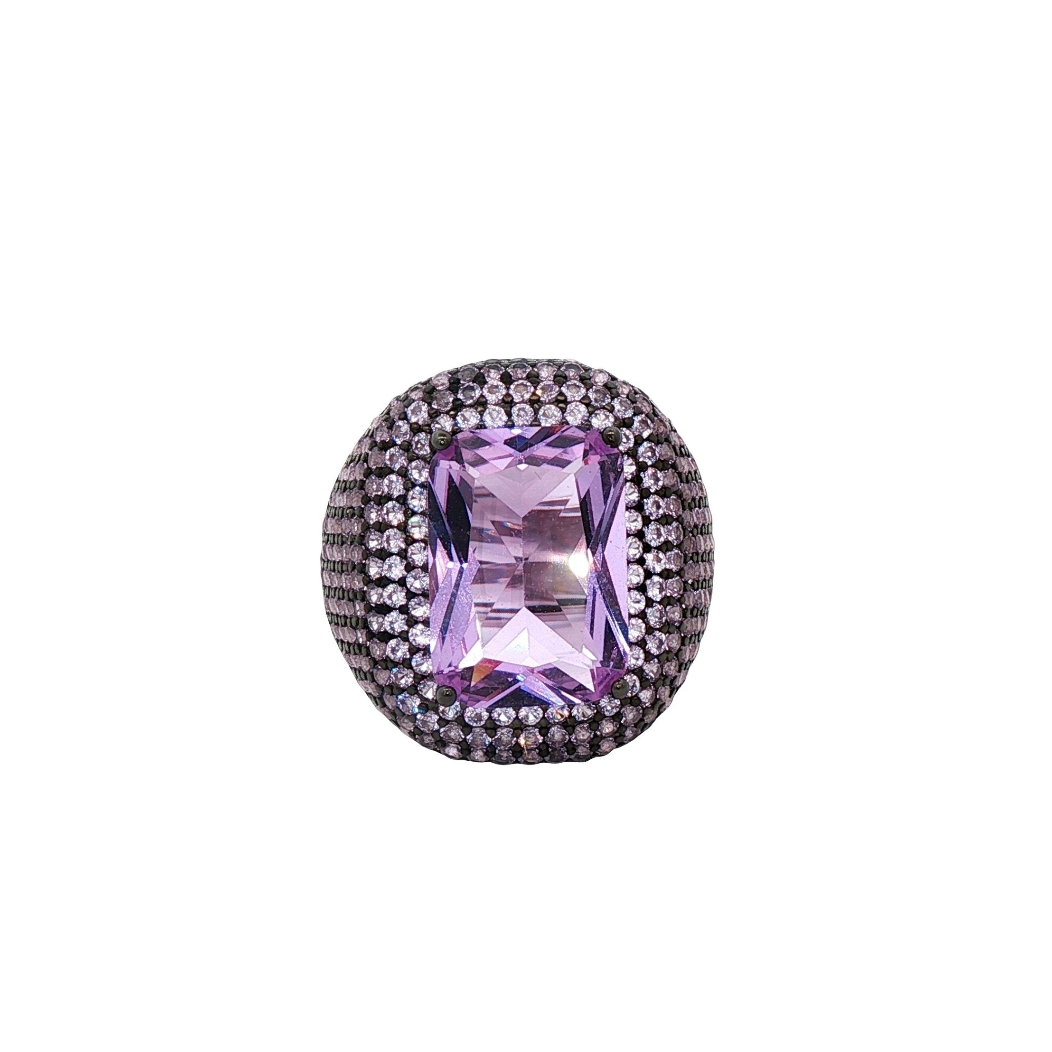 925SL SQUARE AND HALO PAVE PURPLE CZ RING - C'SANTOS