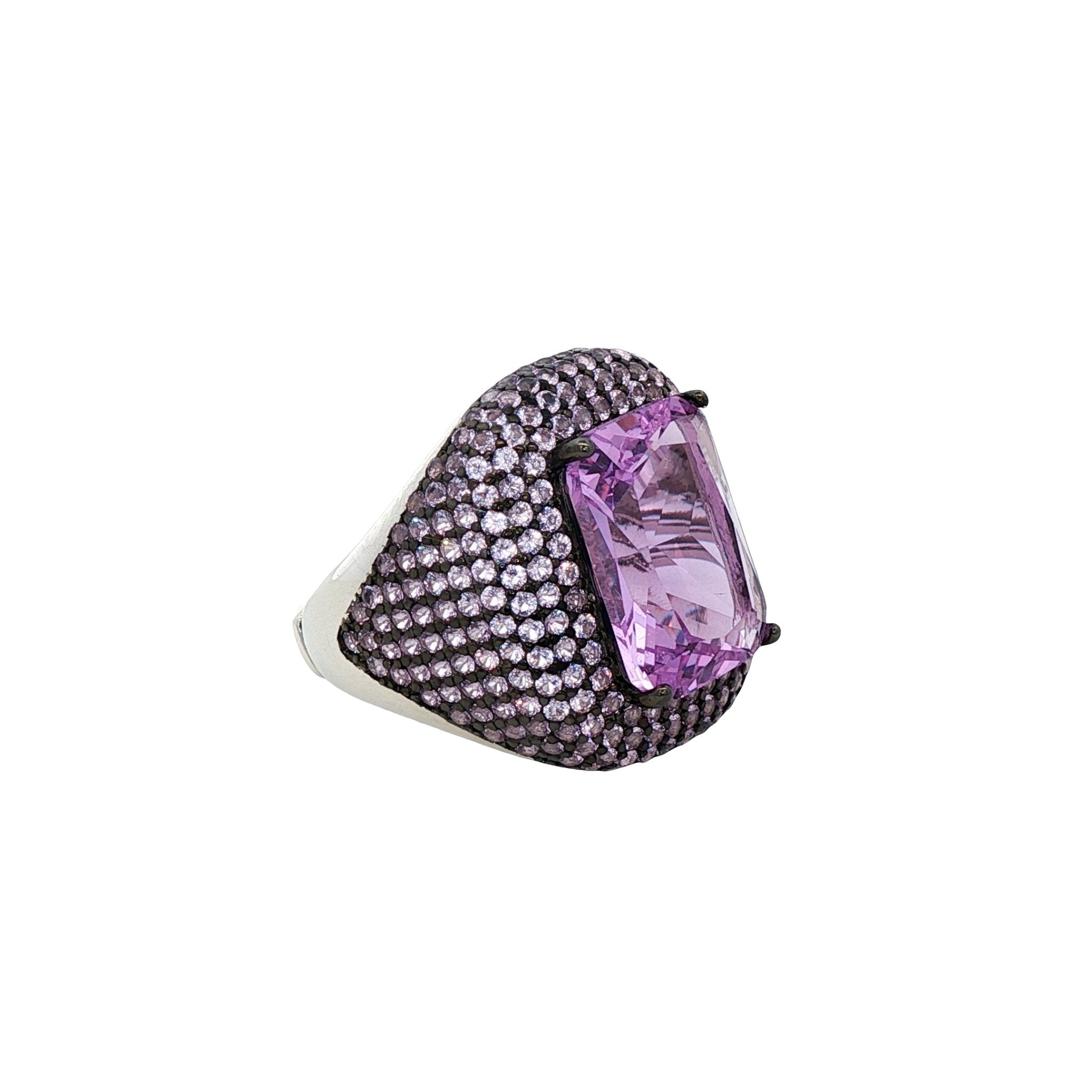 925SL SQUARE AND HALO PAVE PURPLE CZ RING - C'SANTOS