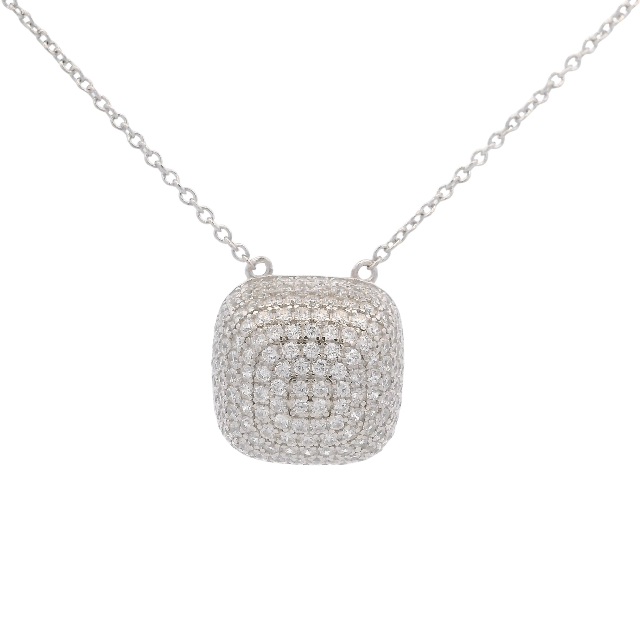 925SL SQUARE DOME PAVE CZ NECKLACE - C'SANTOS