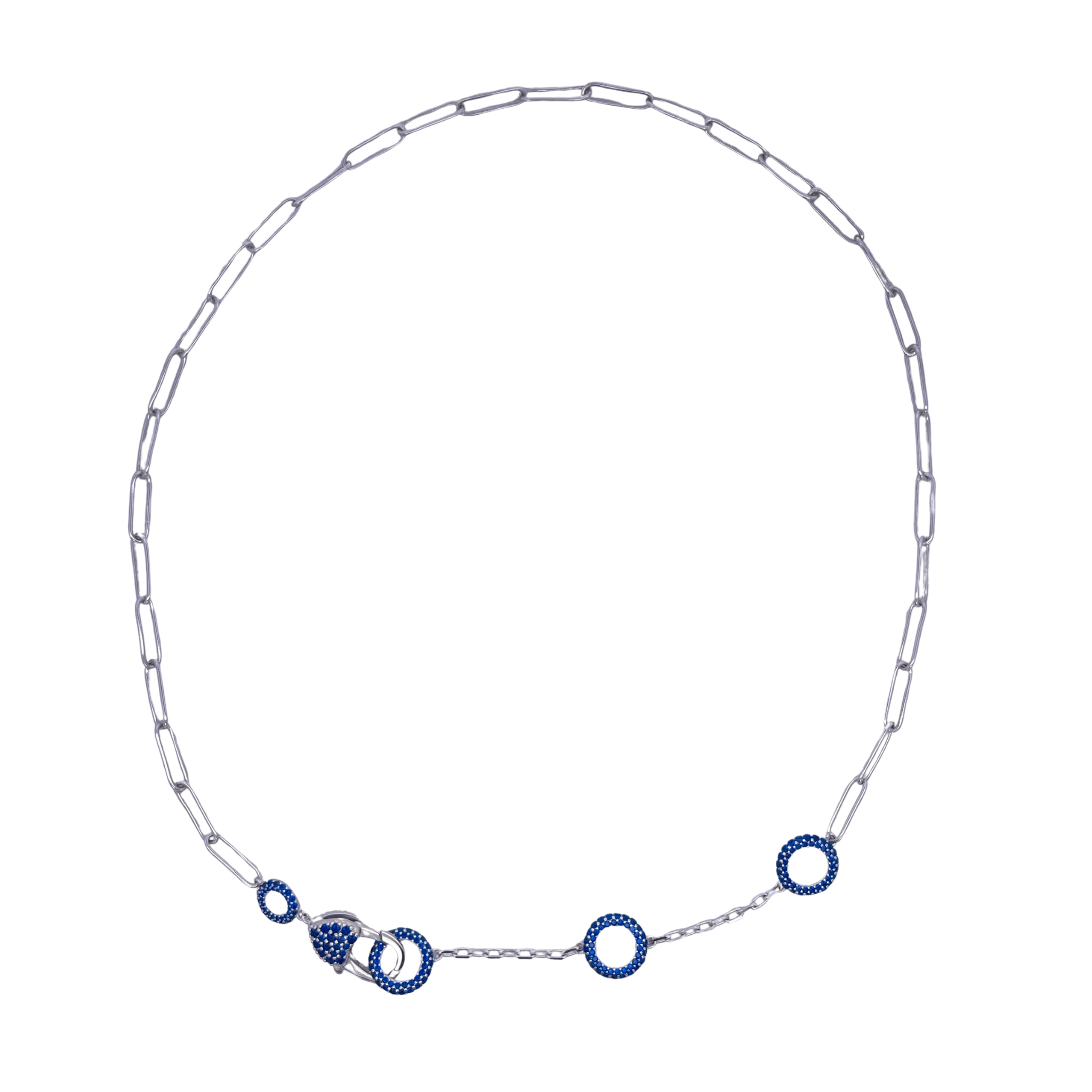 925SL TRIPLE CIRCLE CZ BLUE PAPERCLIP NECKLACE - C'SANTOS