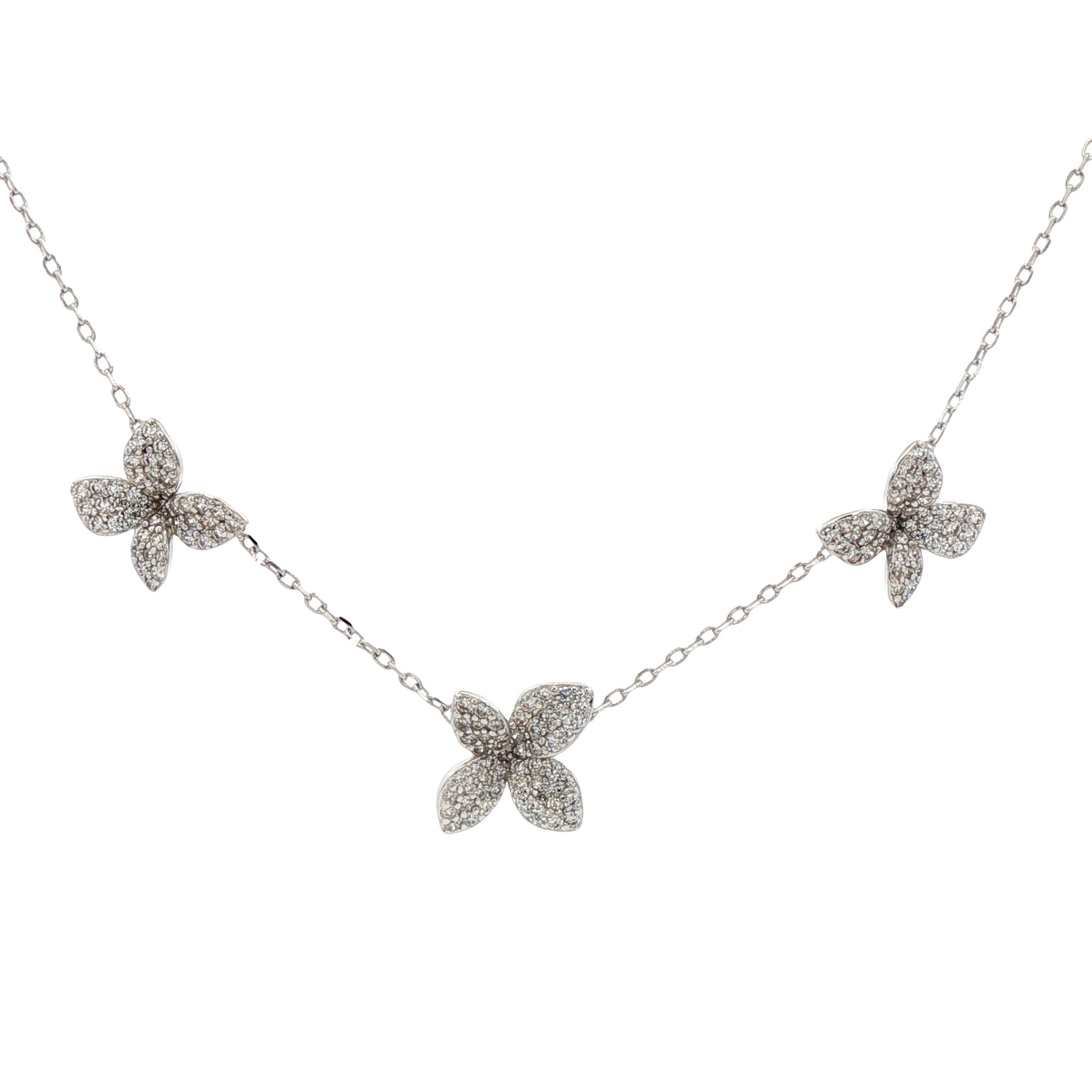 925SL TRIPLE LEAF WHITE CZ NECKLACE - C'SANTOS