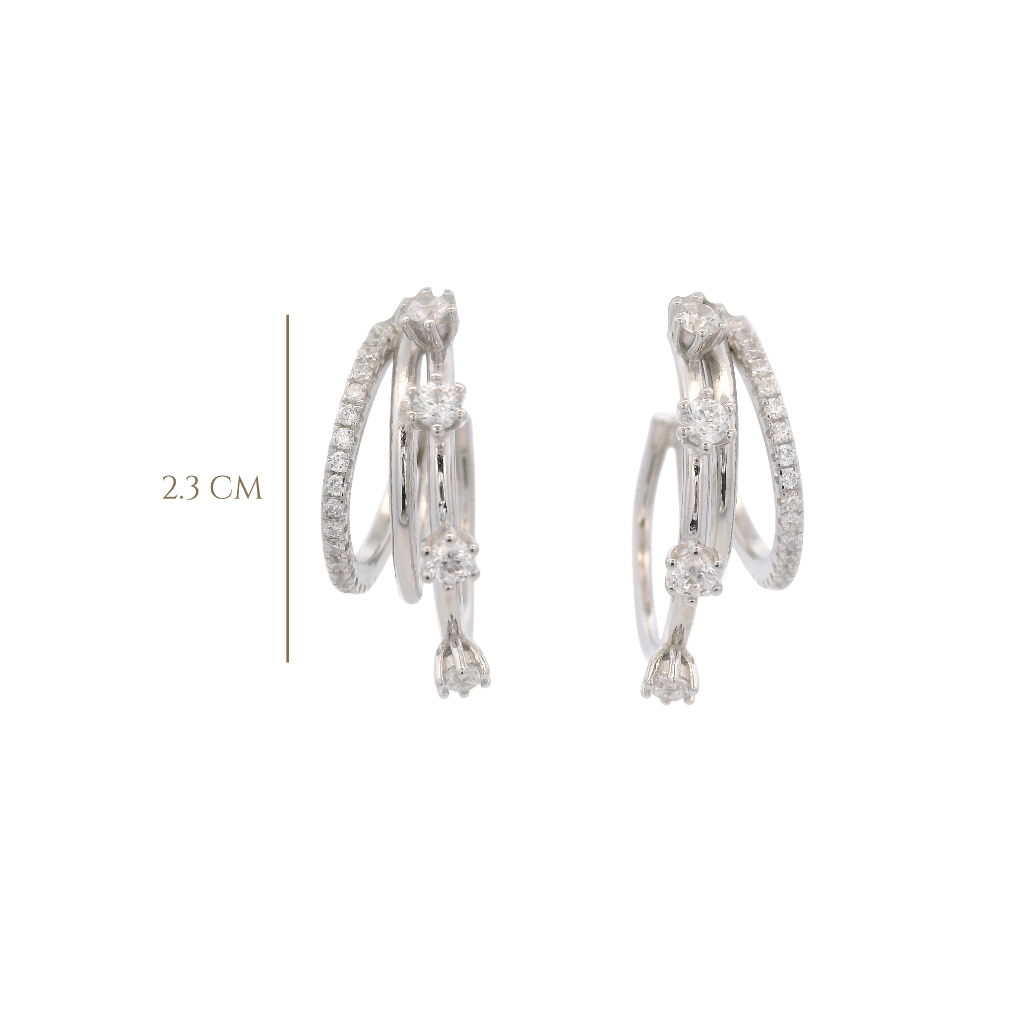925SL TRIPLE ROW CZ HOOPS - C'SANTOS