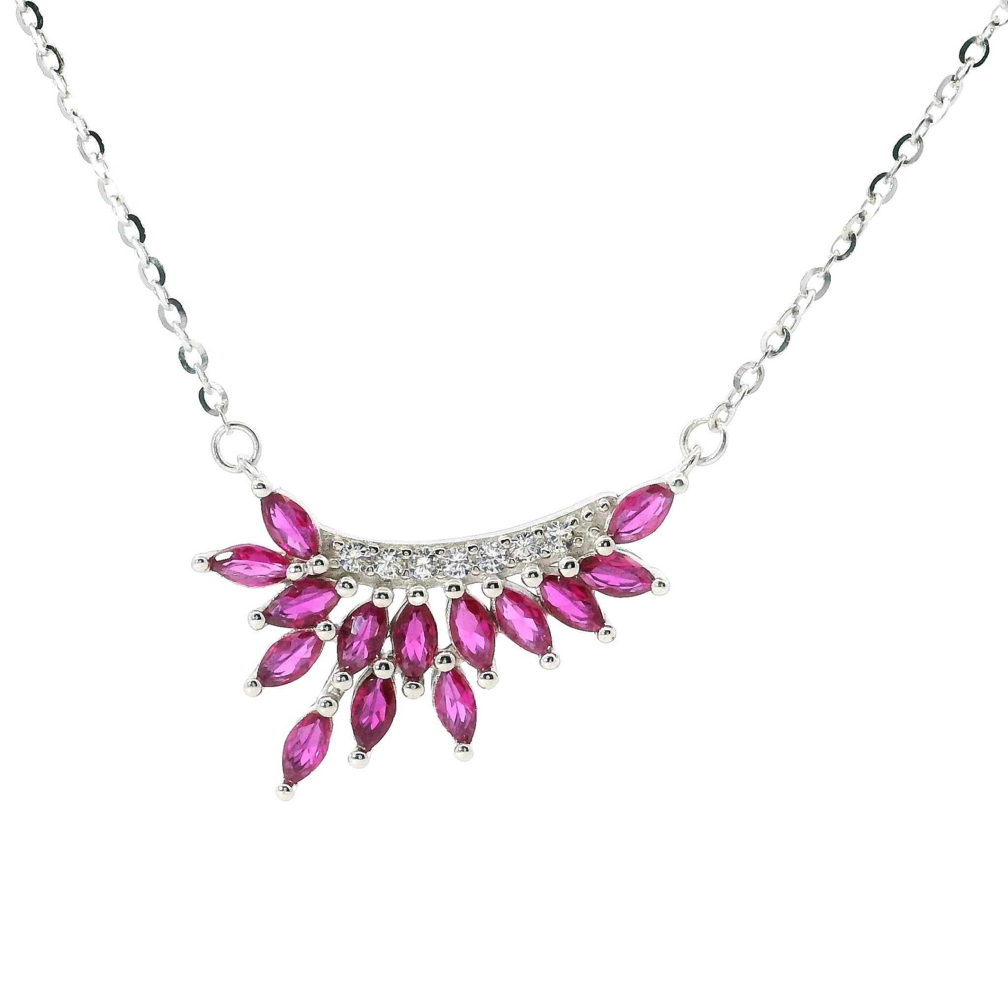 925SL WINGS PINKISH RED CZ NECKLACE - C'SANTOS