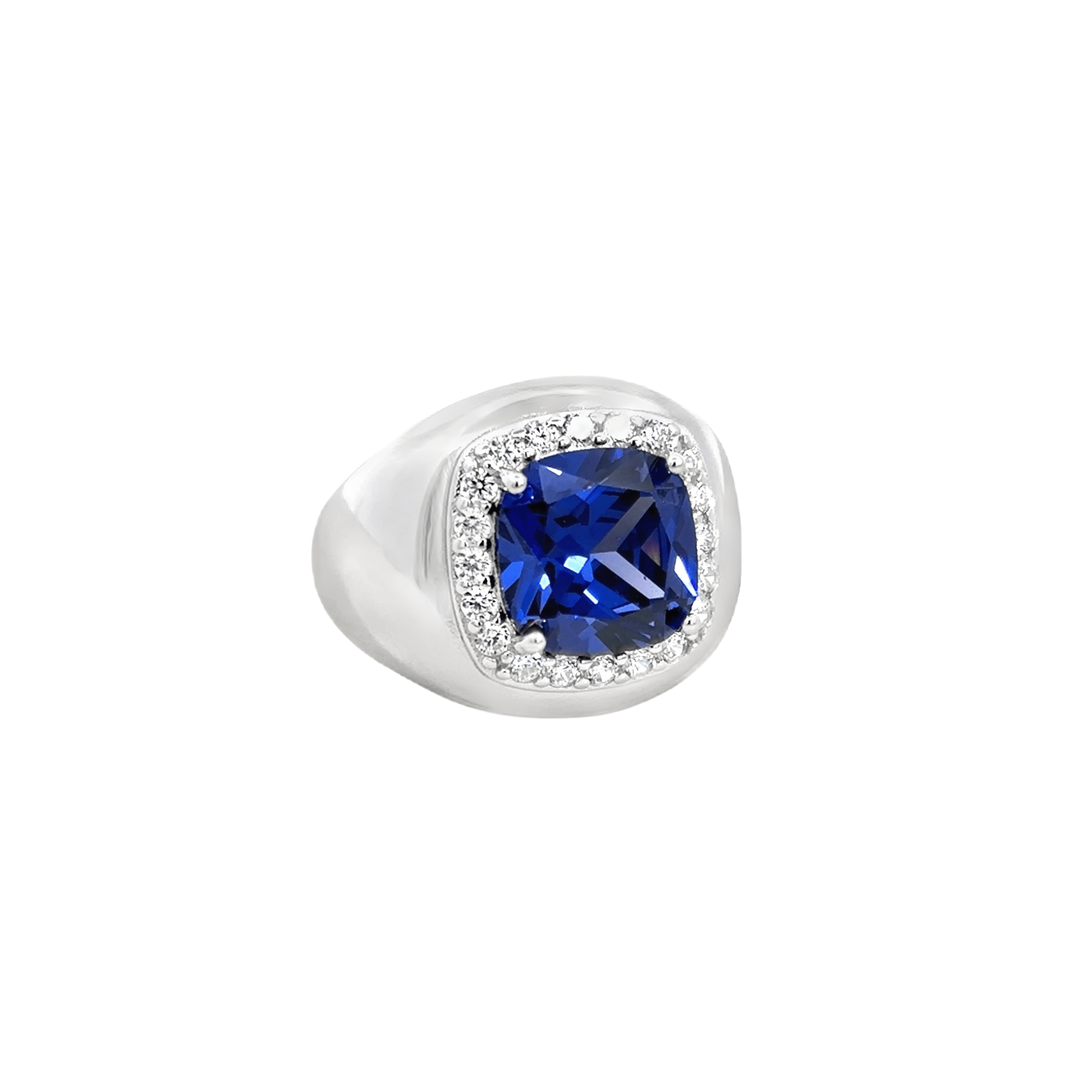 925SS BIG SQUARE BLUE CZ ADJUSTABLE RING - C'SANTOS