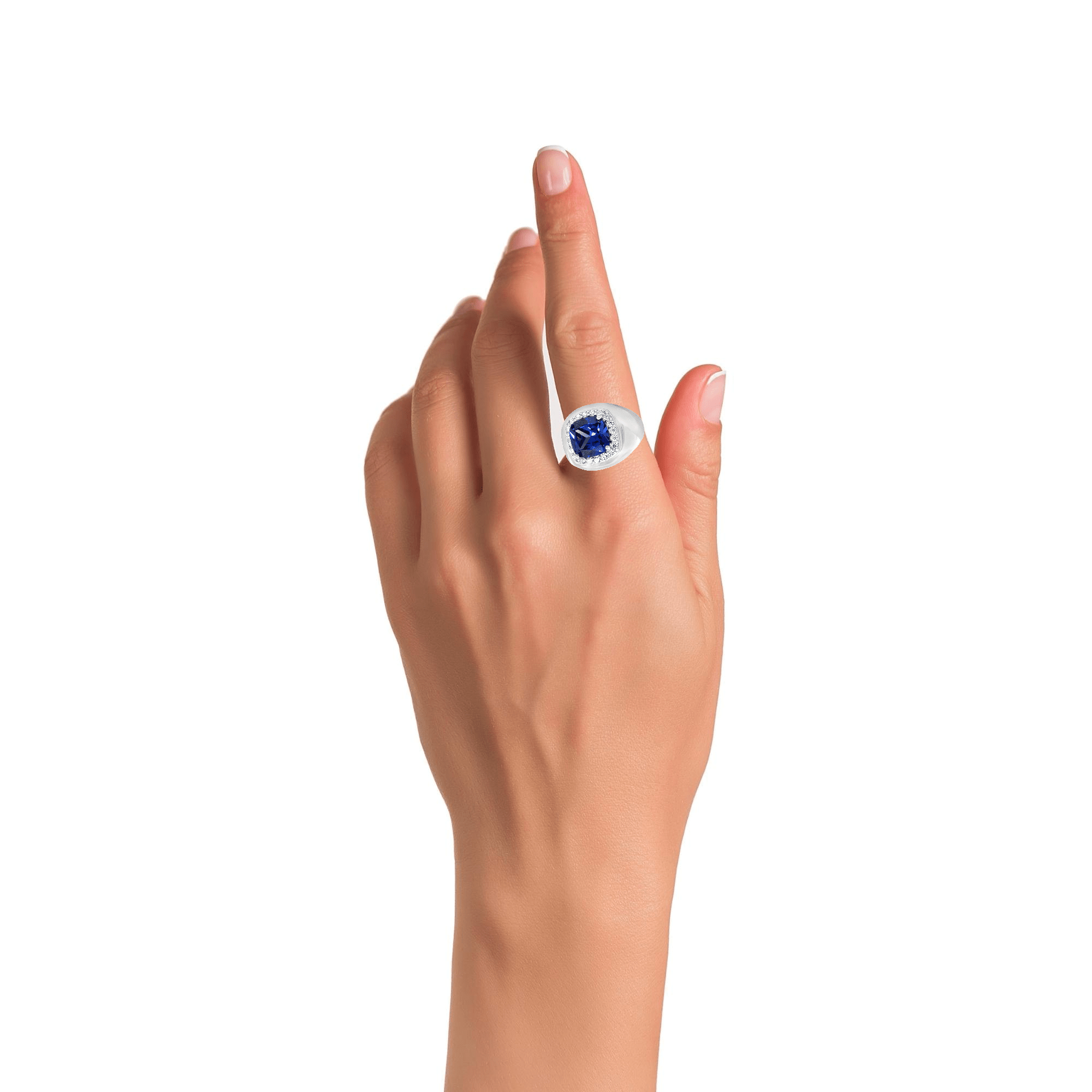 925SS BIG SQUARE BLUE CZ ADJUSTABLE RING - C'SANTOS