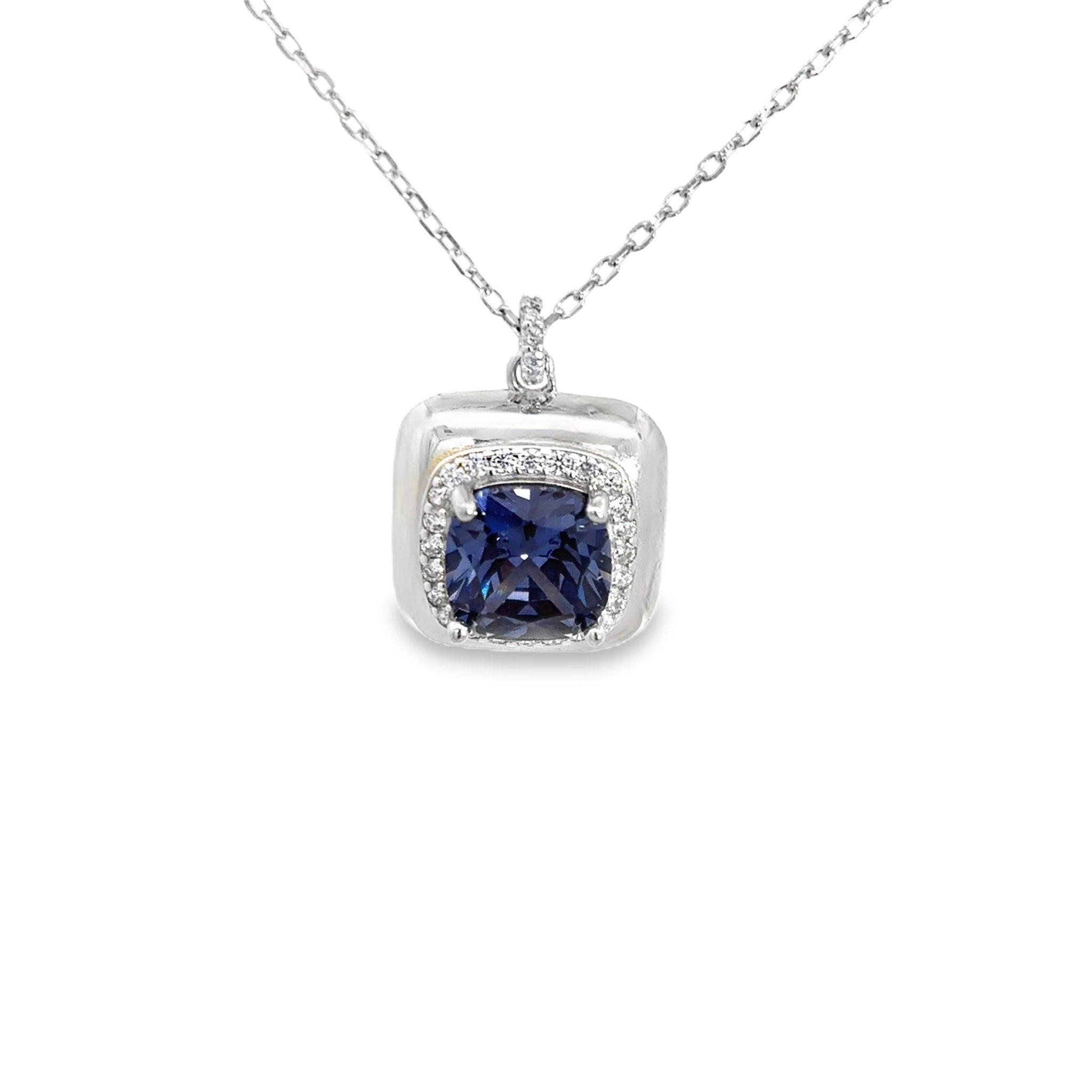 925SS BIG SQUARE BLUE CZ NECKLACE - C'SANTOS