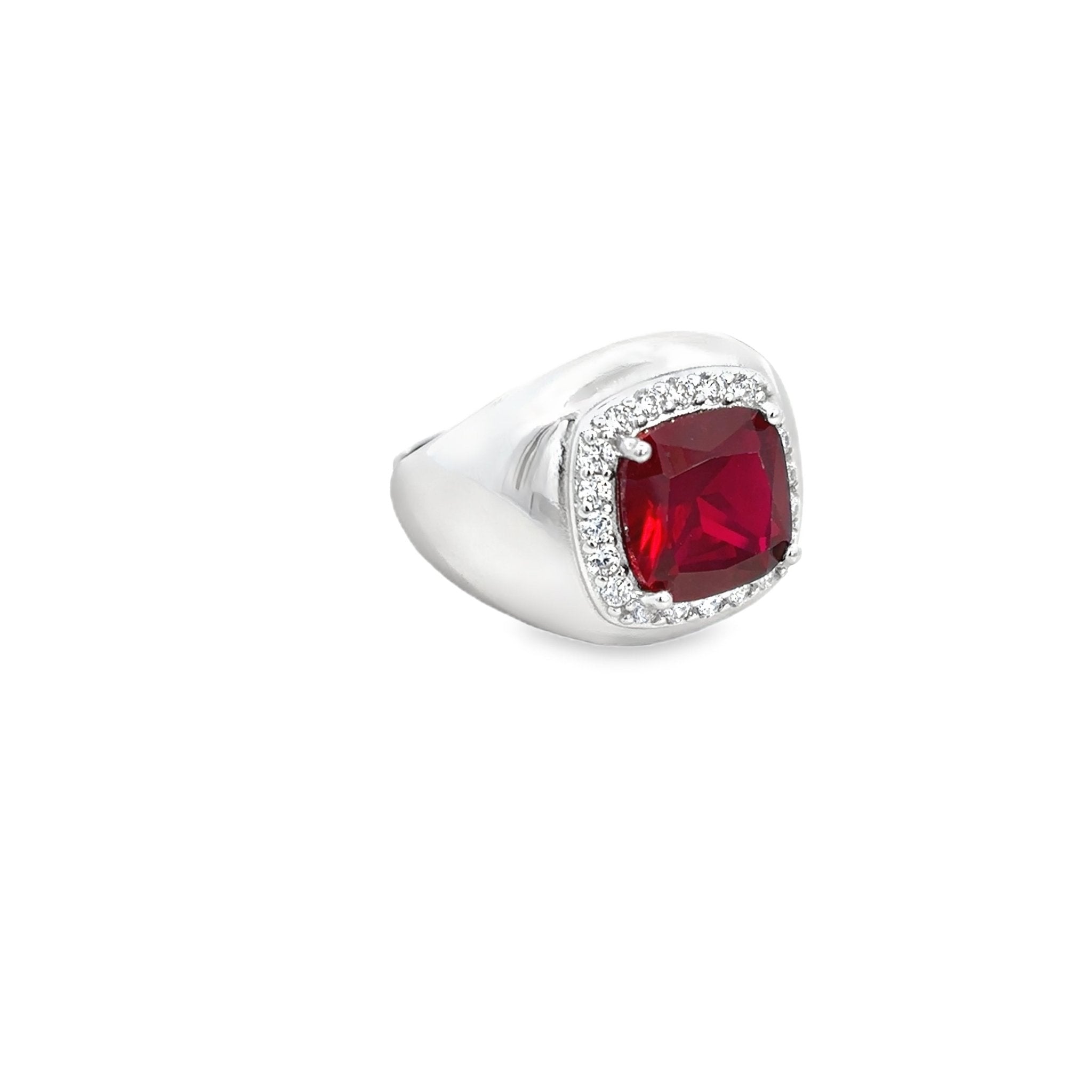 925SS BIG SQUARE RED CZ ADJUSTABLE RING - C'SANTOS