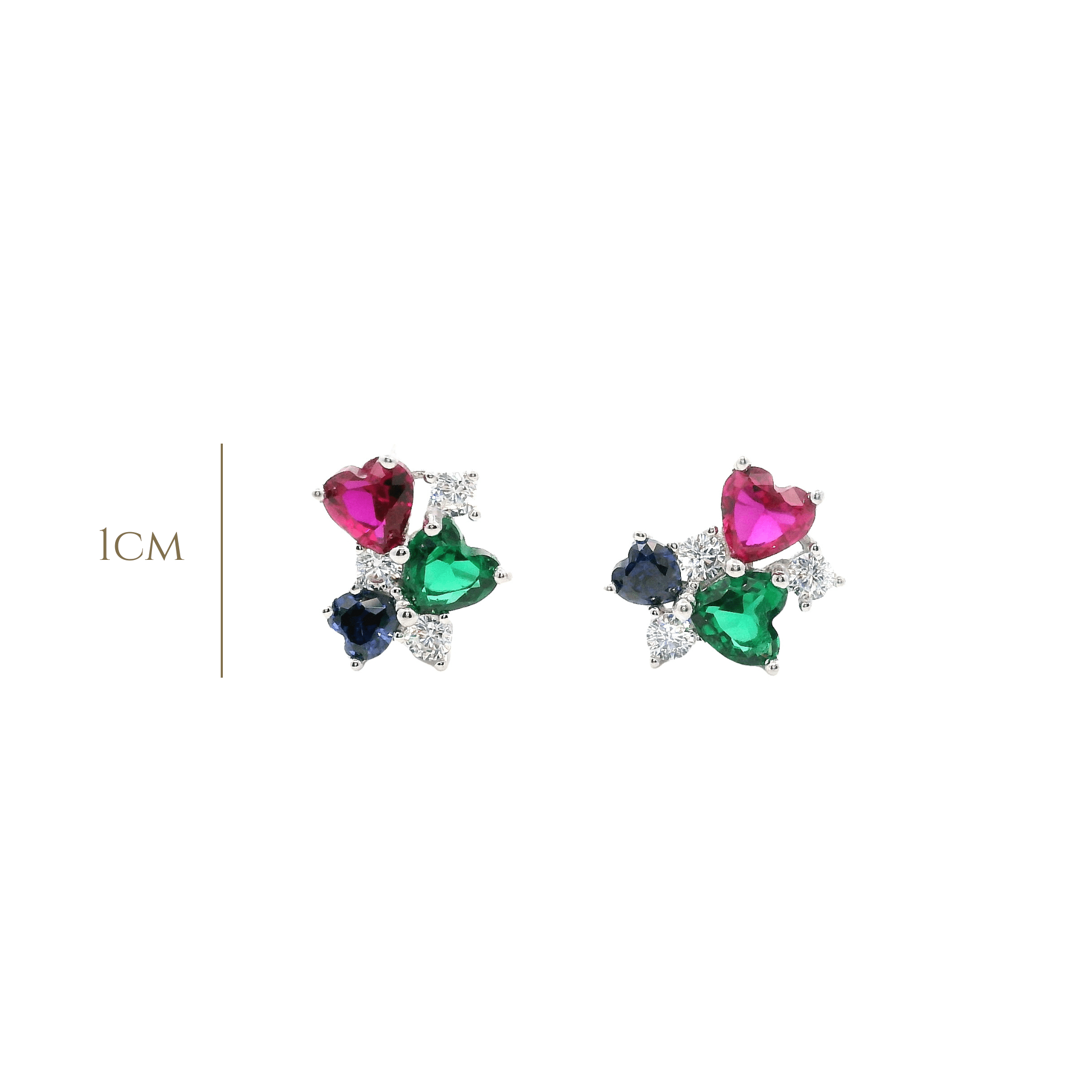 925SS CLUSTER 3 HEART MULTICOLOR CZ EARRINGS - C'SANTOS
