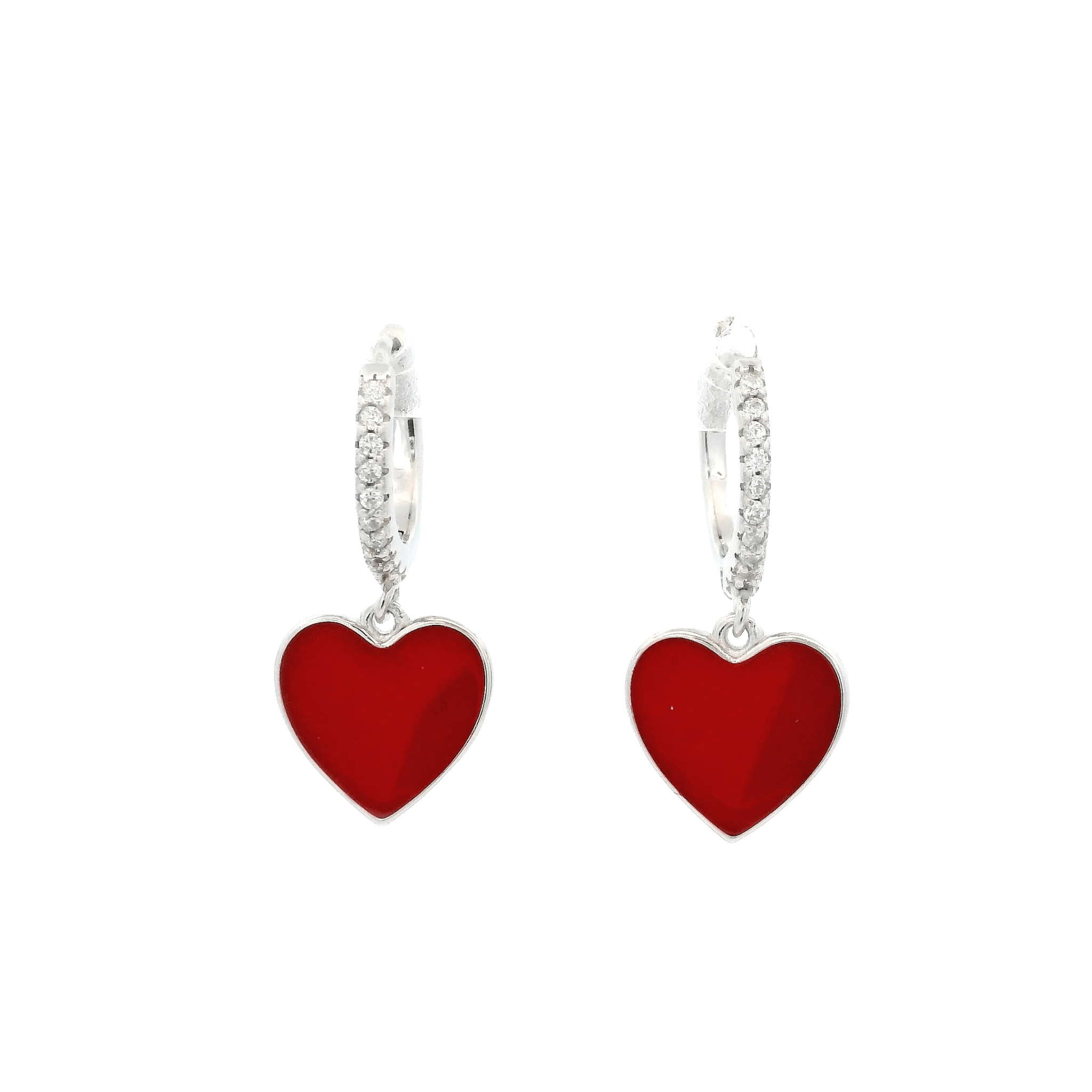925SS HEART HANGING ENAMEL RED HUGGIES - C'SANTOS
