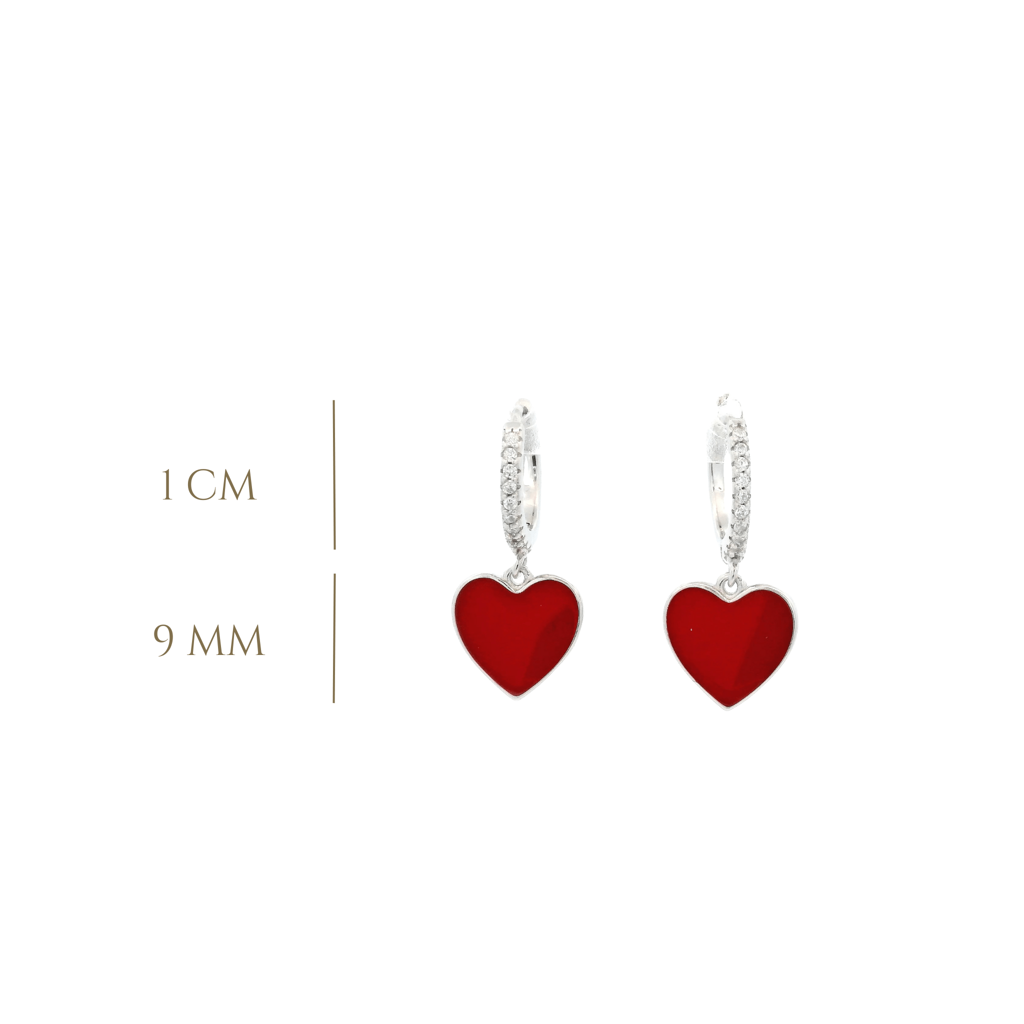 925SS HEART HANGING ENAMEL RED HUGGIES - C'SANTOS