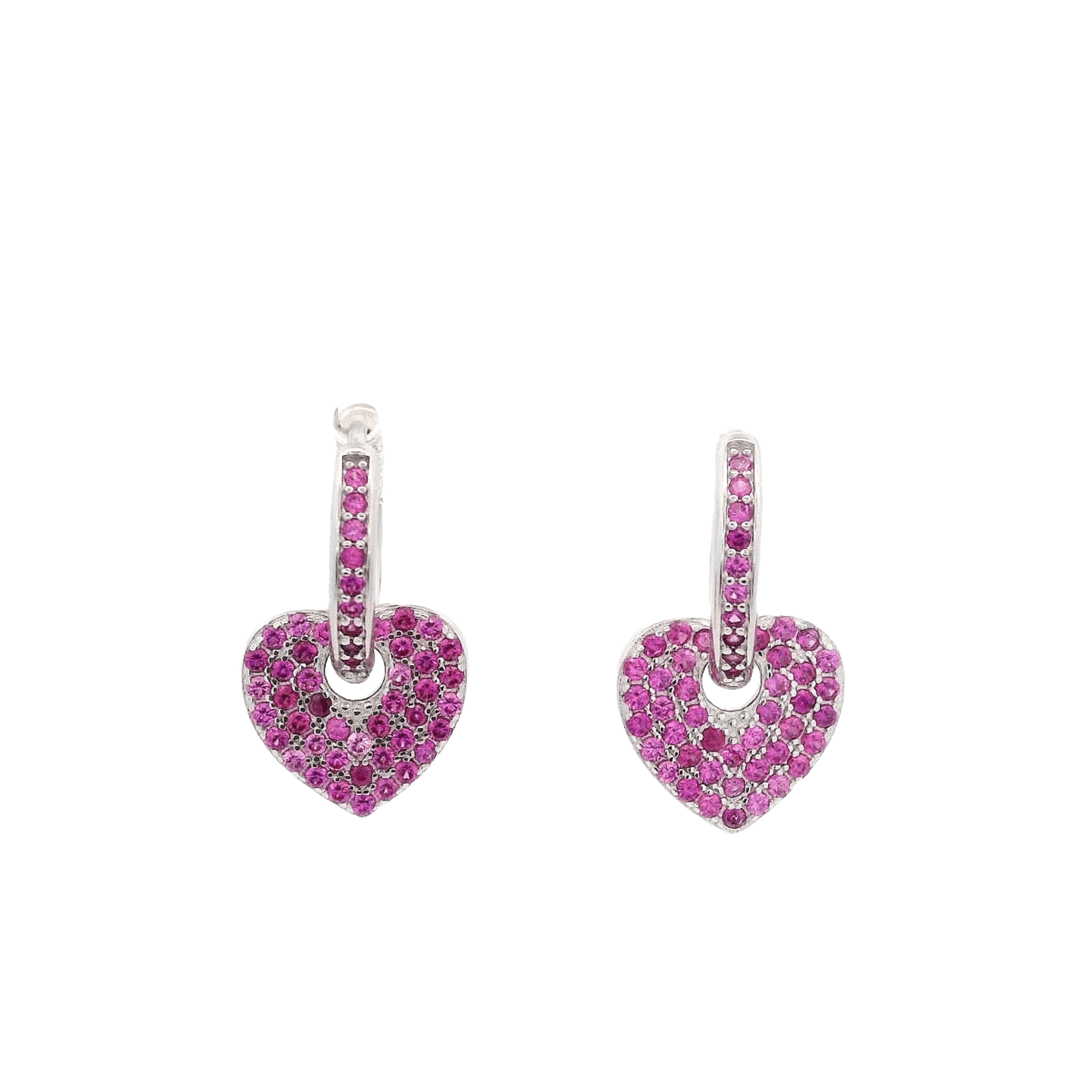 925SS HEART HANGING FUCHSIA CZ HUGGIES - C'SANTOS