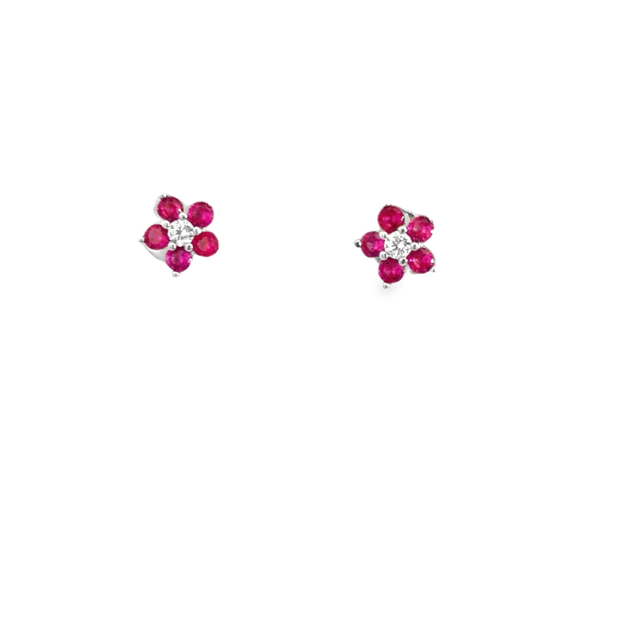 925SS MINI FLOWER PINKISH RED CZ EARRINGS - C'SANTOS