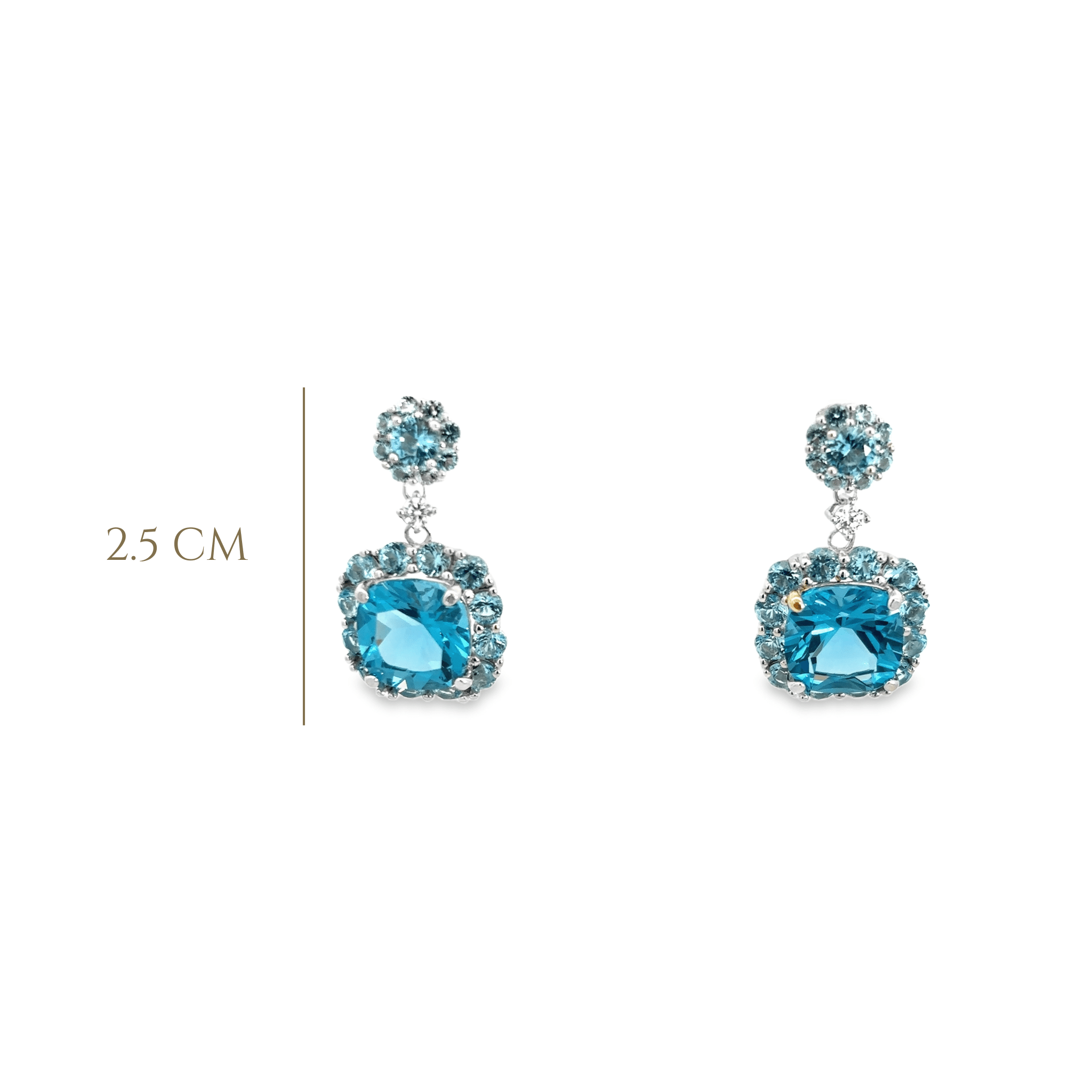 925SS MINI ROUND HANGING SQUARE SKY BLUE HALO CZ EARRINGS - C'SANTOS