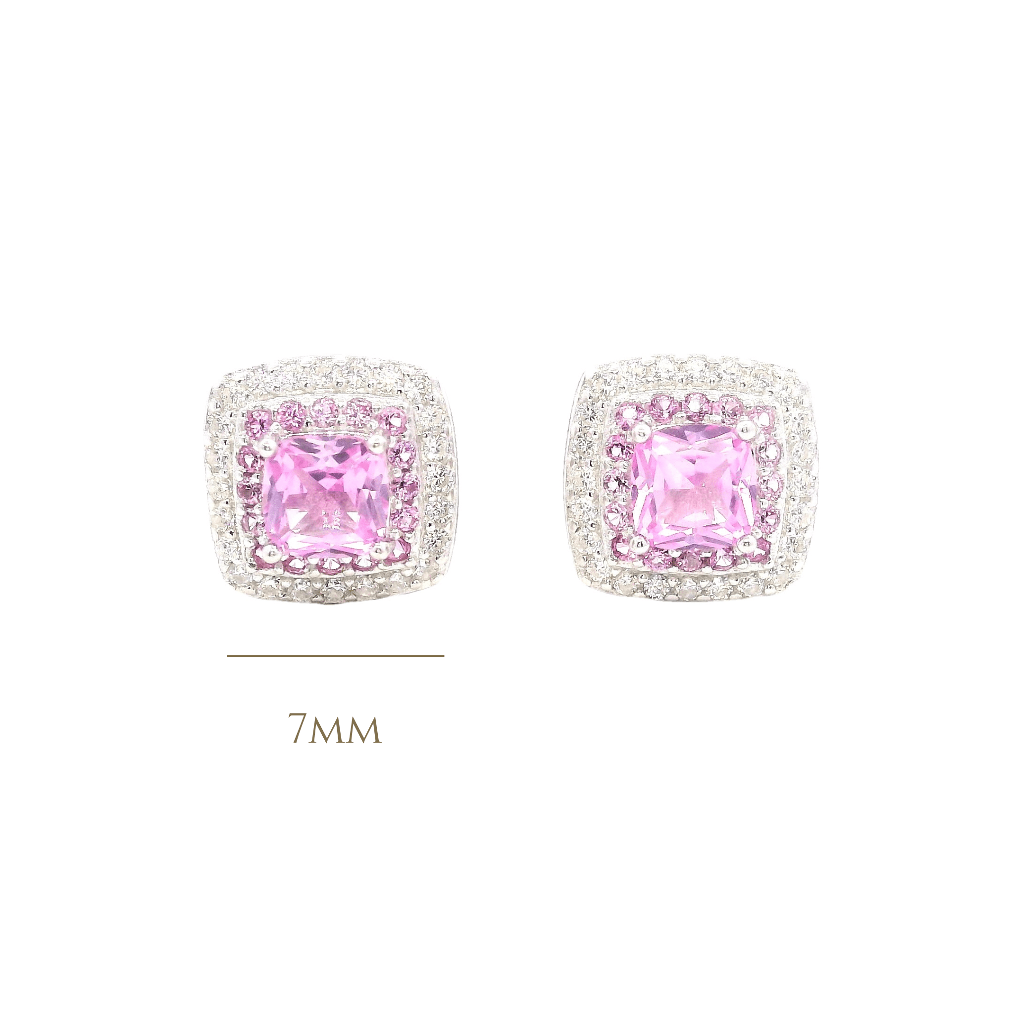 925SS SQUARE HALO CZ PINK STUD EARRINGS - C'SANTOS