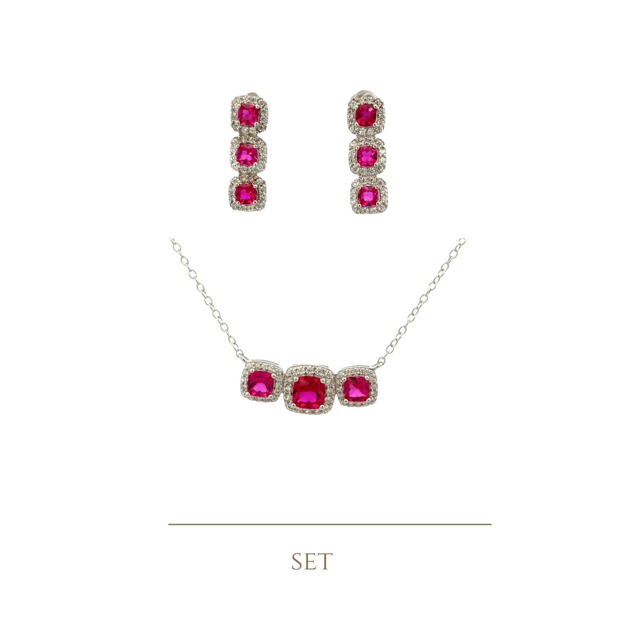 925SS TRIO SQUARE CZ RED SET - C'SANTOS