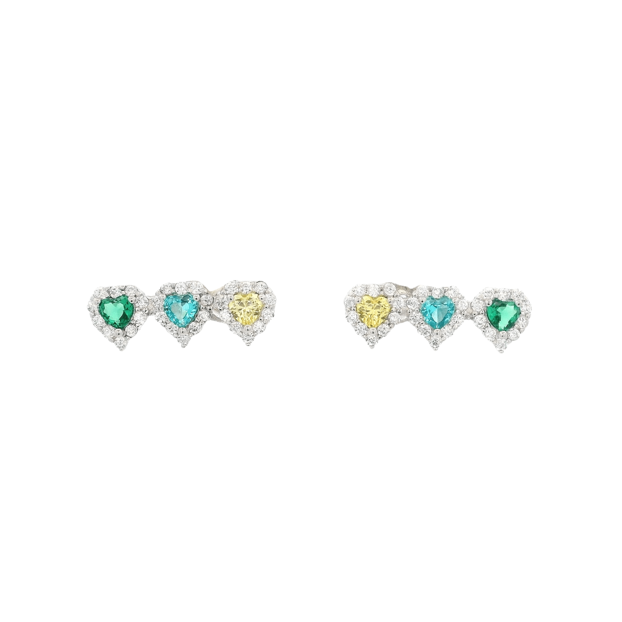 925SS TRIPLE HEART GREEN CZ EARRINGS - C'SANTOS