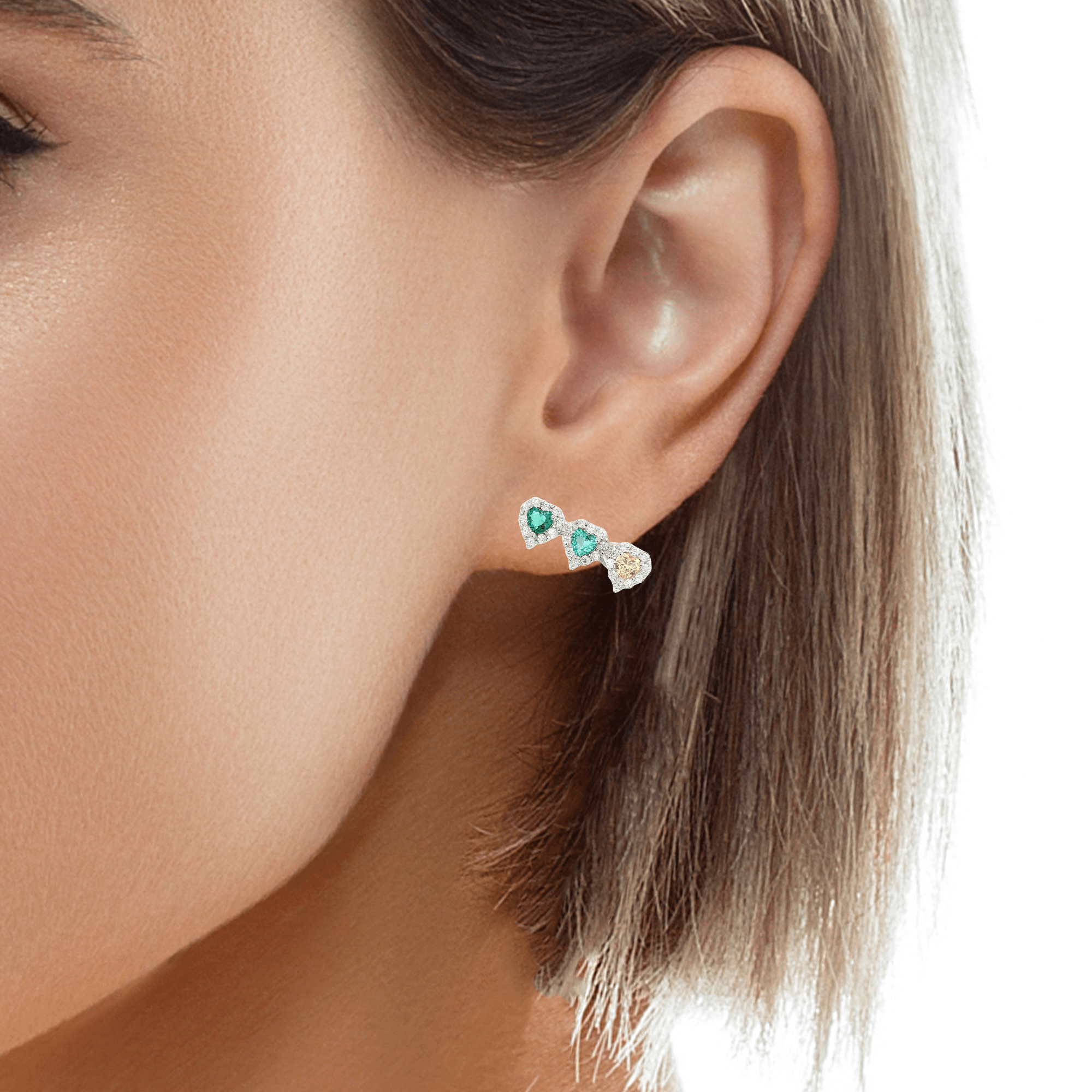 925SS TRIPLE HEART GREEN CZ EARRINGS - C'SANTOS
