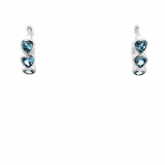 925SS TRIPLE HEART SKY BLUE CZ HOOPS - C'SANTOS