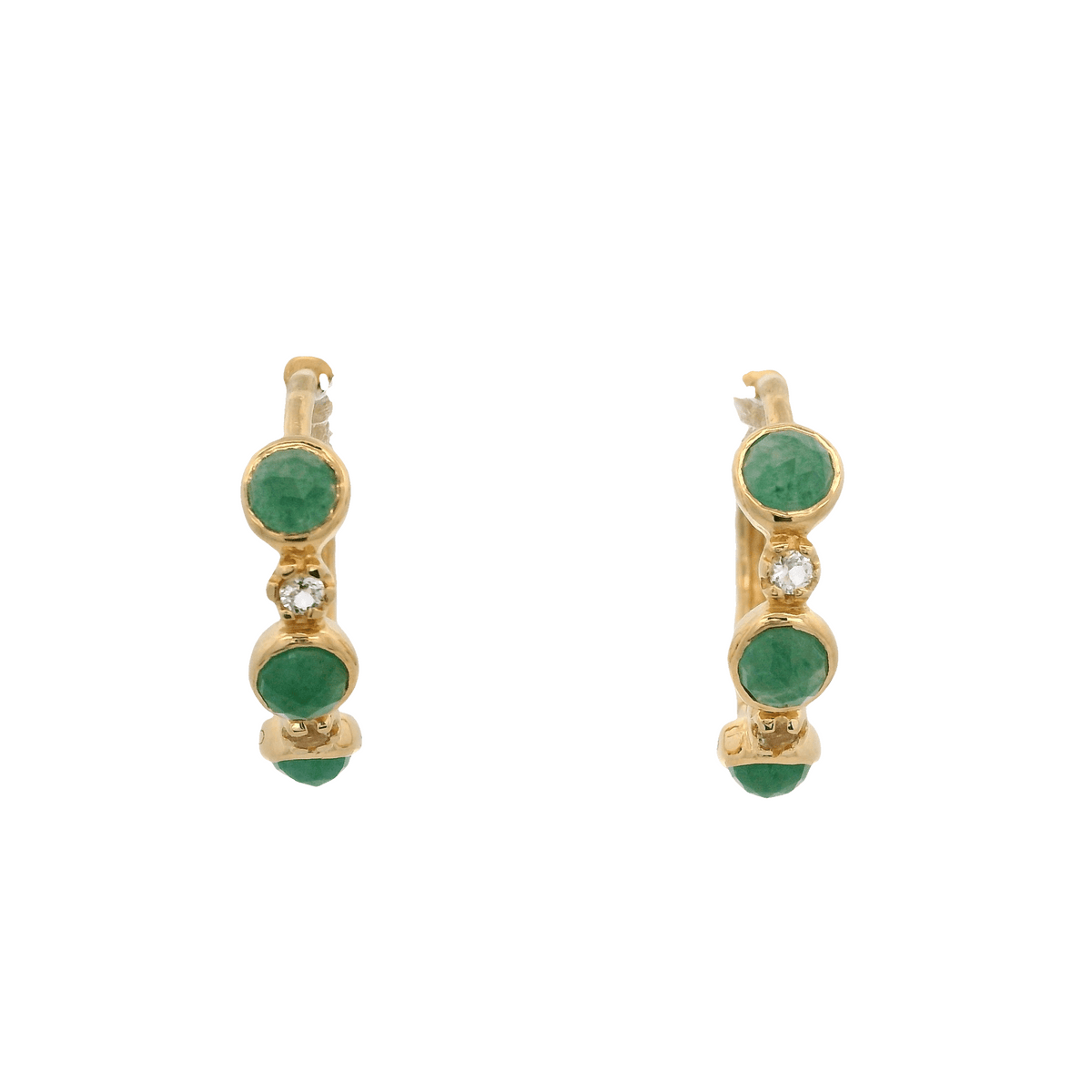 925YG 3 STONE AVENTURINE GREEN AND TOPAZ WHITE EARRINGS - C'SANTOS