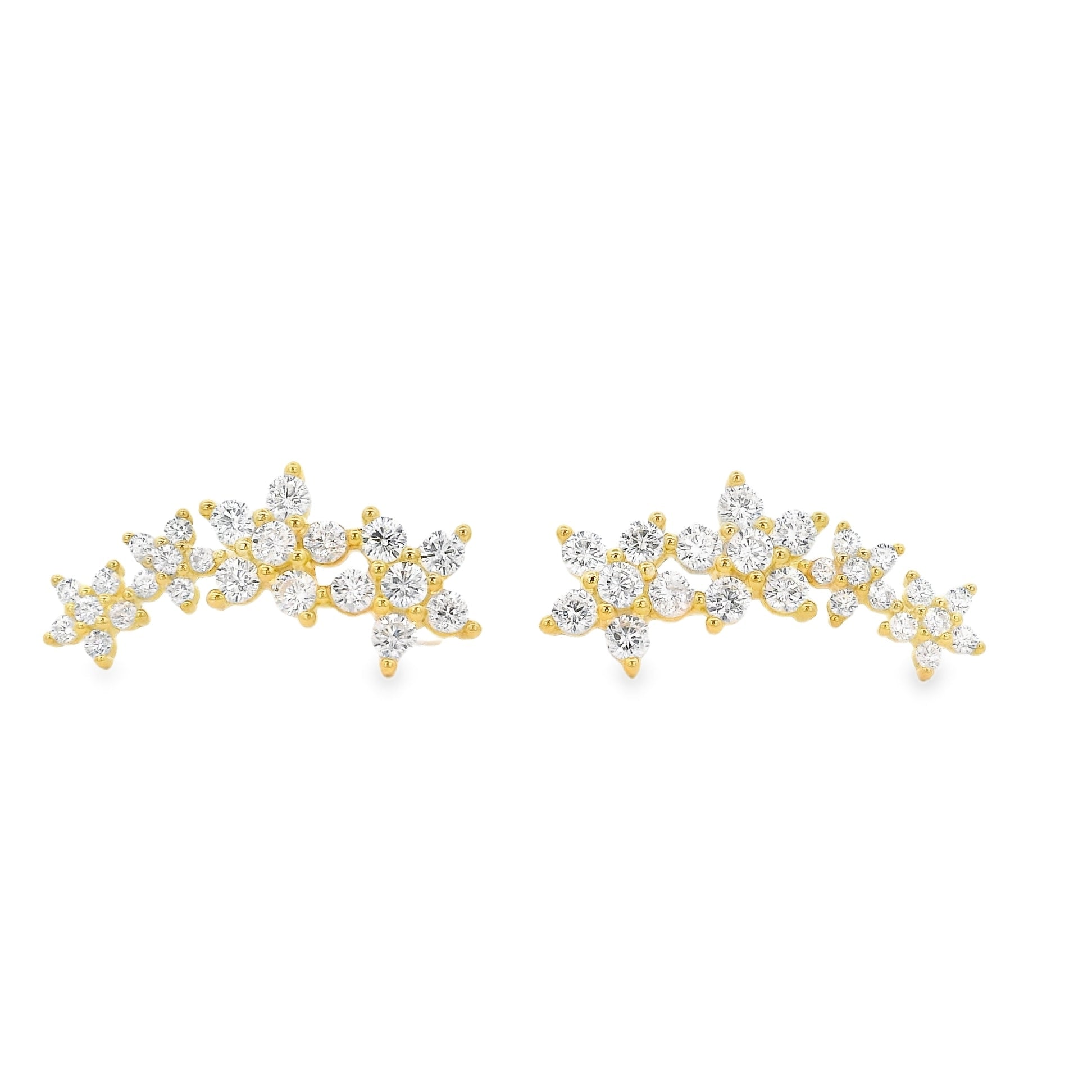 925YG 4 FLOWER WHITE CZ EARRINGS - C'SANTOS