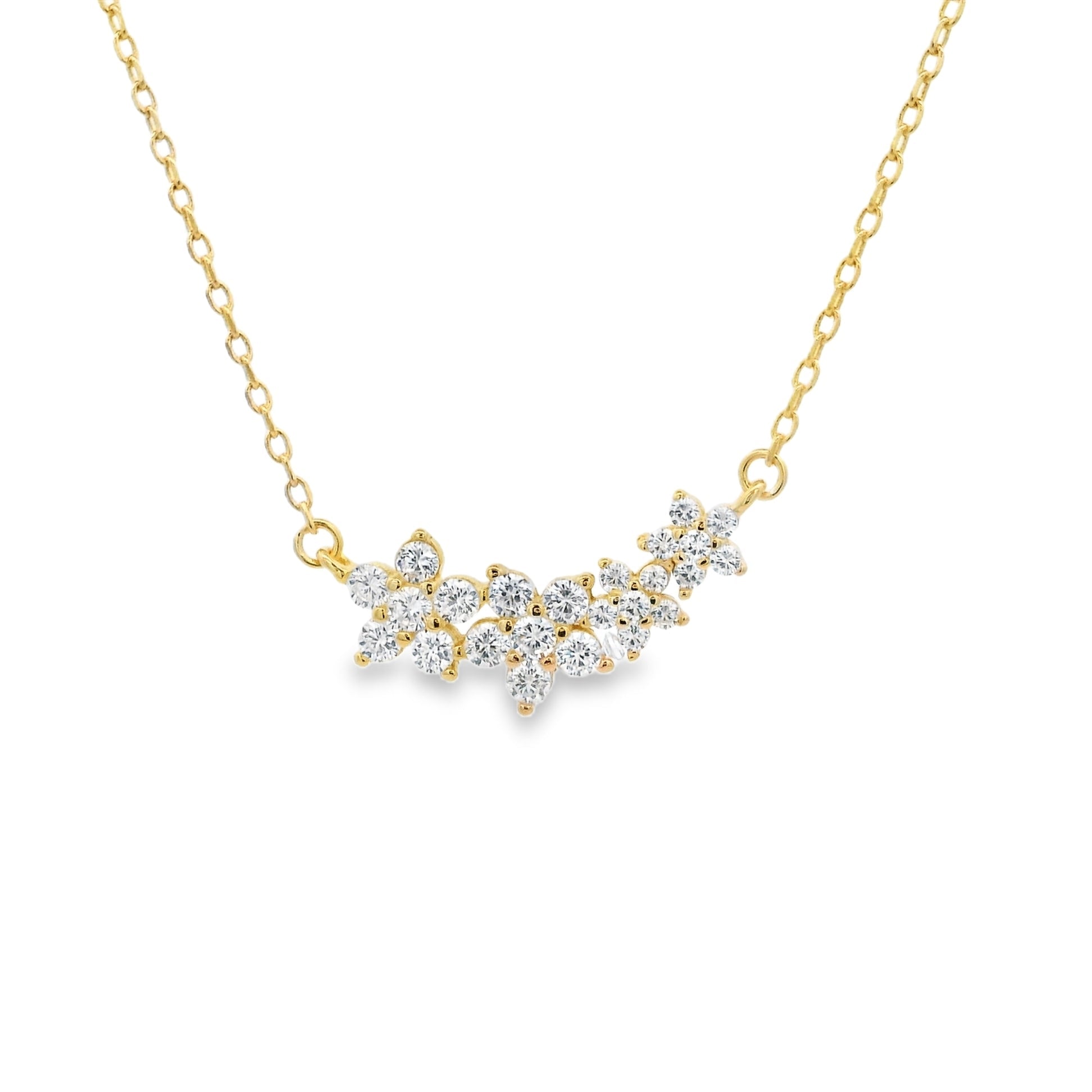 925YG 4 FLOWER WHITE CZ NECKLACE - C'SANTOS
