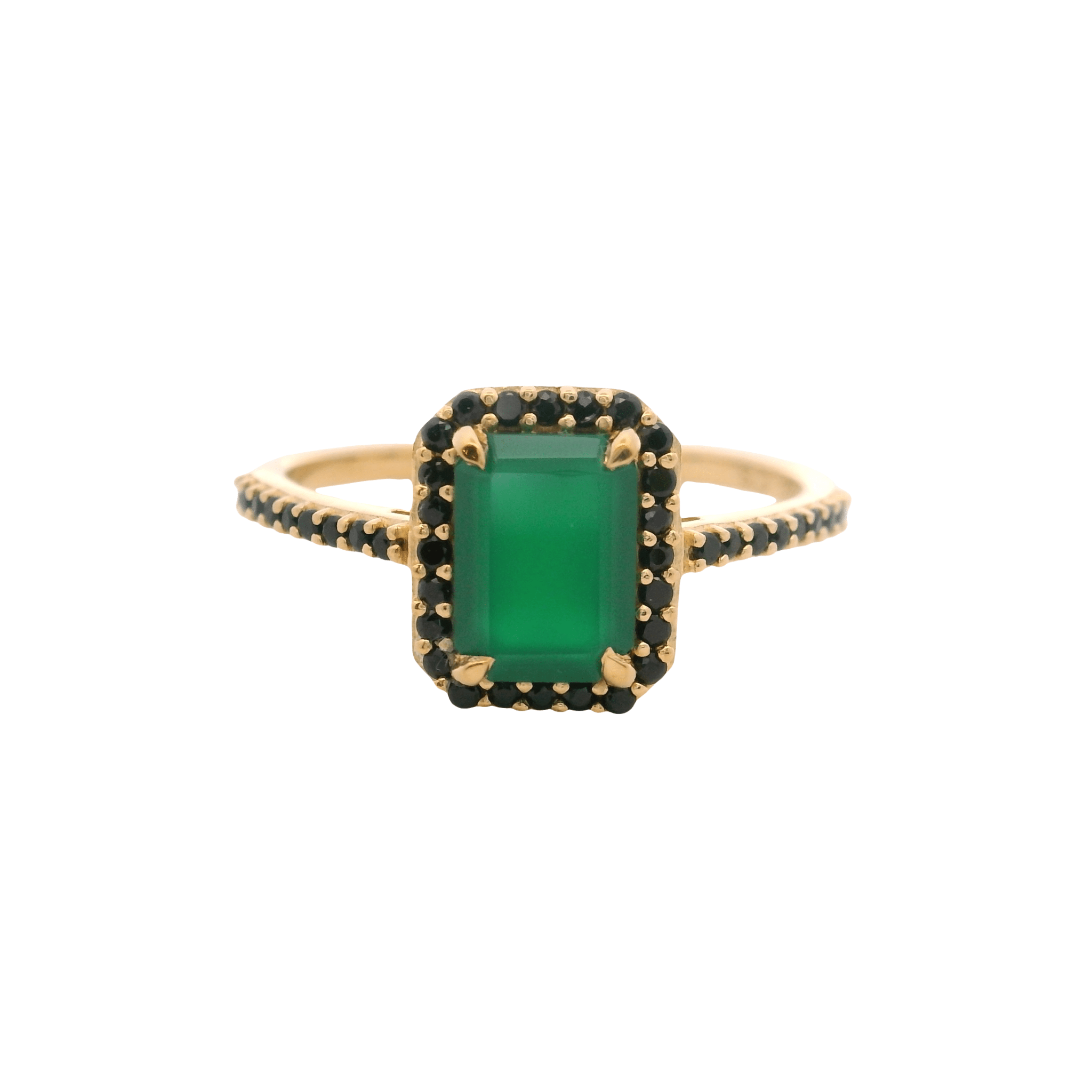 925YG BAQUETTE ONYX GREEN AROUND SPINEL BLACK RING T6.5 - C'SANTOS