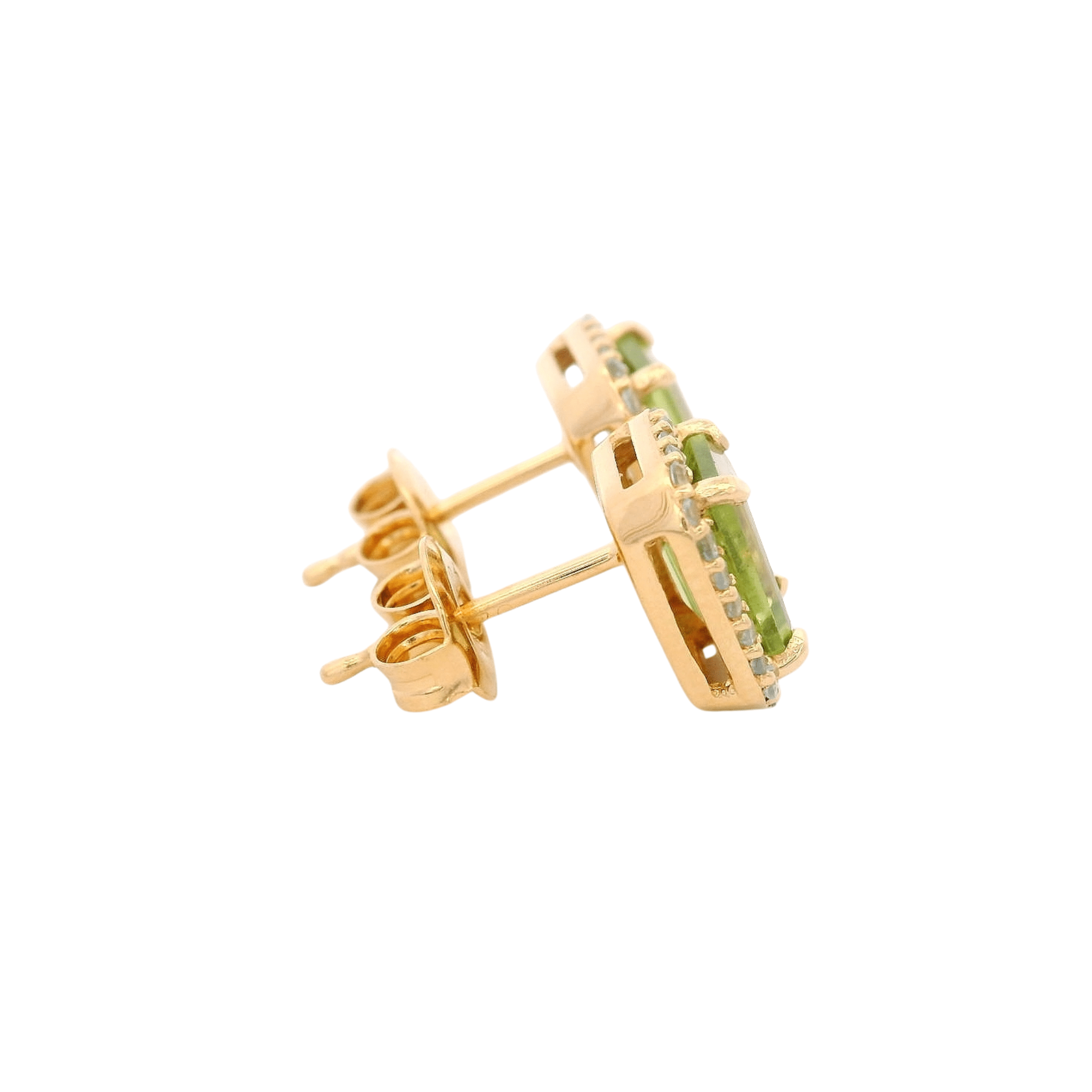 925YG BAQUETTE PERIDOT AROUND TOPAZ BLUE SWISS EARRINGS - C'SANTOS