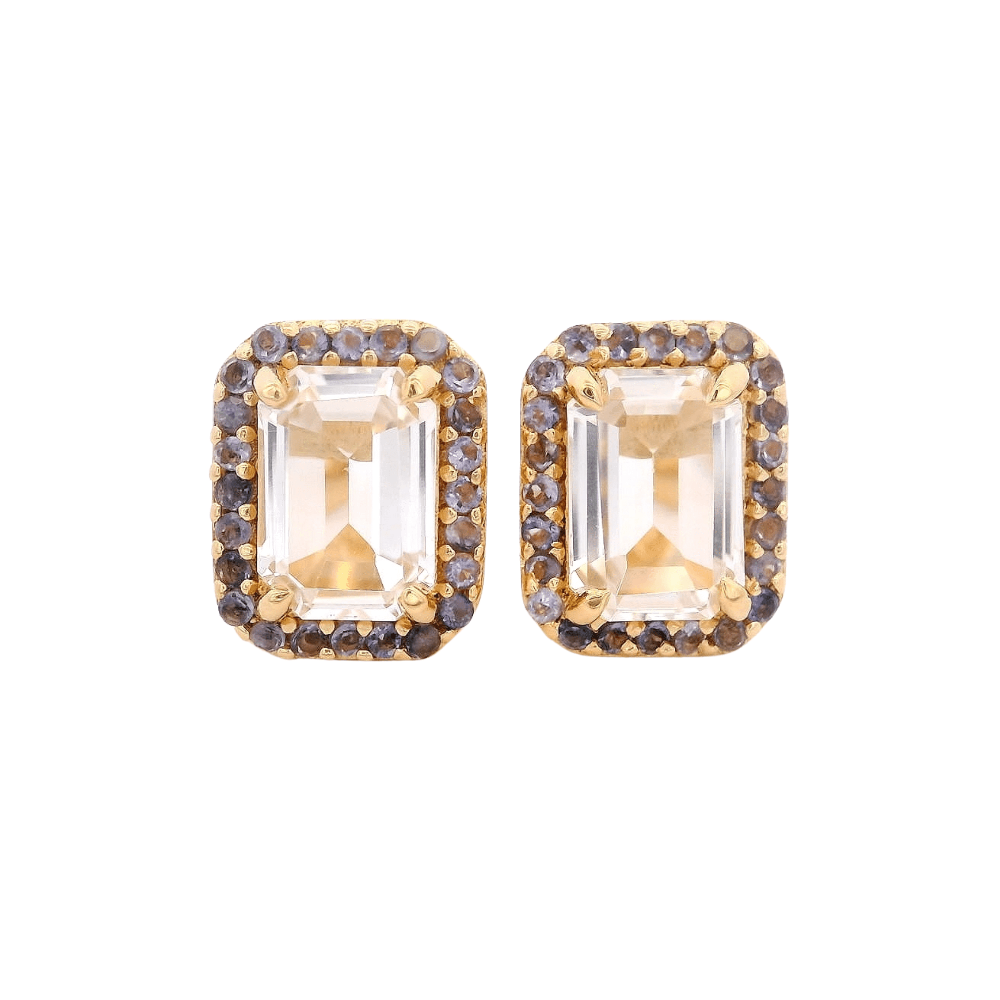 925YG BAQUETTE TOPAZ WHITE AROUND IOLITE EARRINGS - C'SANTOS