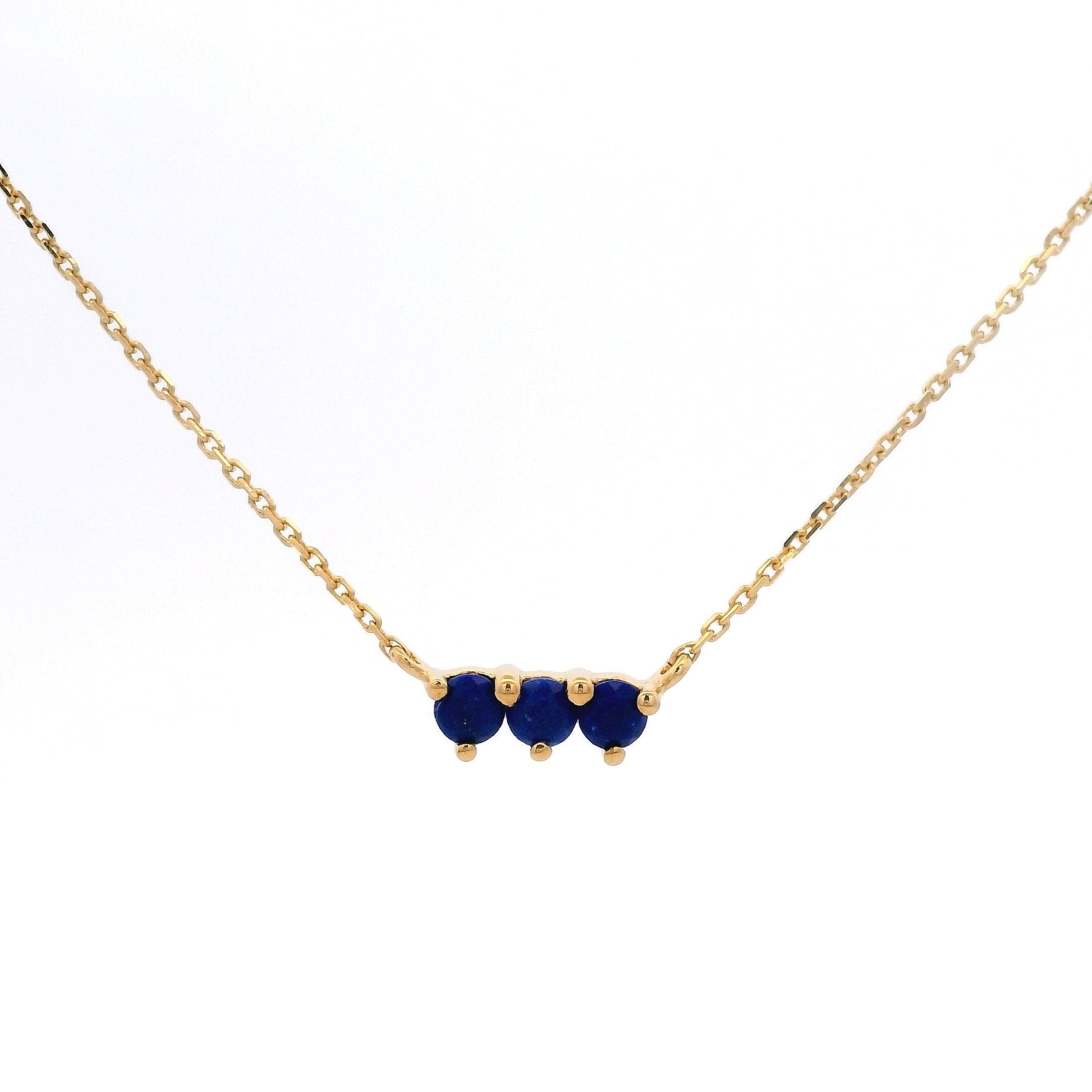 925YG BAR 3 STONE LAPIS LAZULI NECKLACE - C'SANTOS