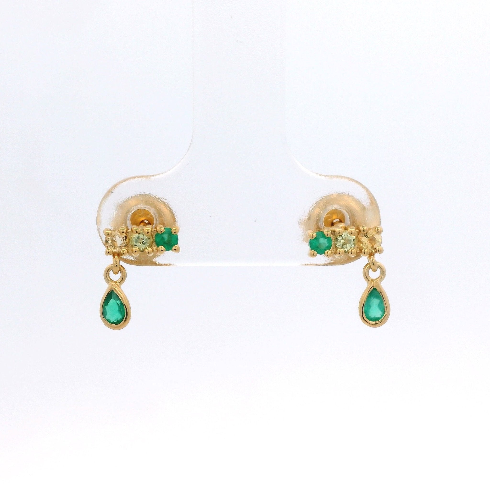 925YG BAR 3 STONE WITH DROP ONYX GREEN EARRINGS - C'SANTOS