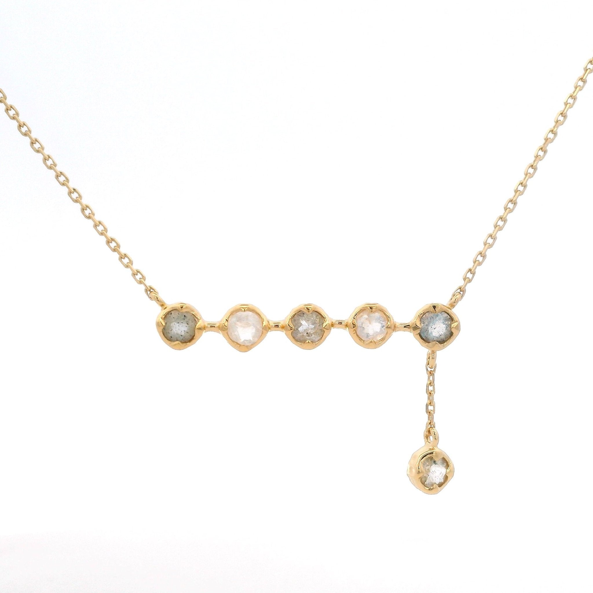 925YG BAR LABRADORITE MOOSTONE DROP LABRADORITE NECKLACE - C'SANTOS