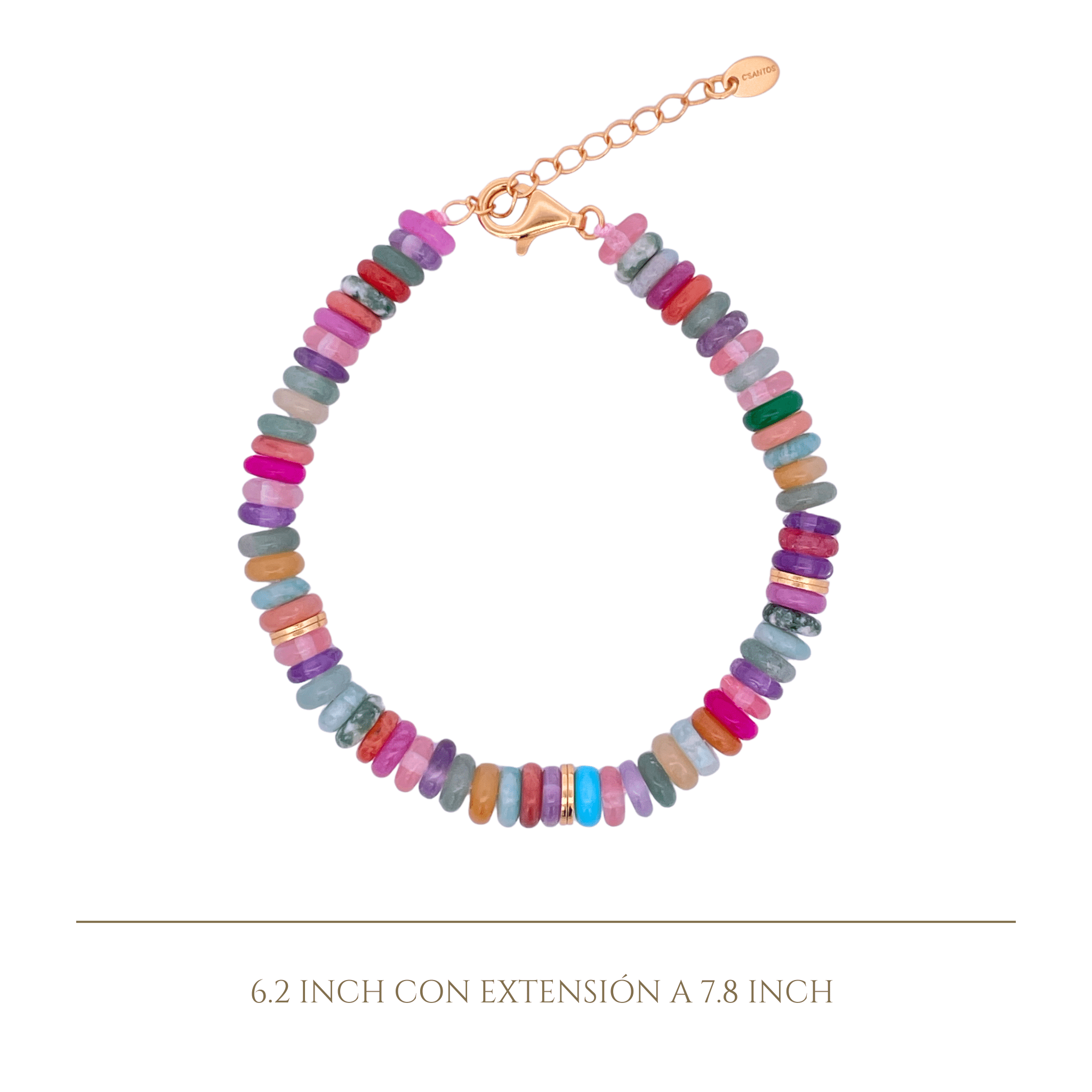 925YG BEANDS AND TRIPLE BALL GOLD BRACELET QUARTZ MULTICOLOR - C'SANTOS