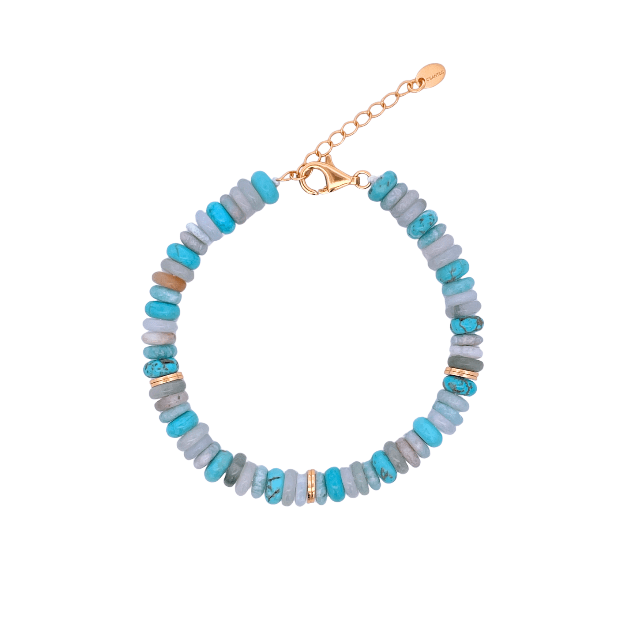 925YG BEANDS AND TRIPLE BALL GOLD BRACELET TURQUOISE - C'SANTOS