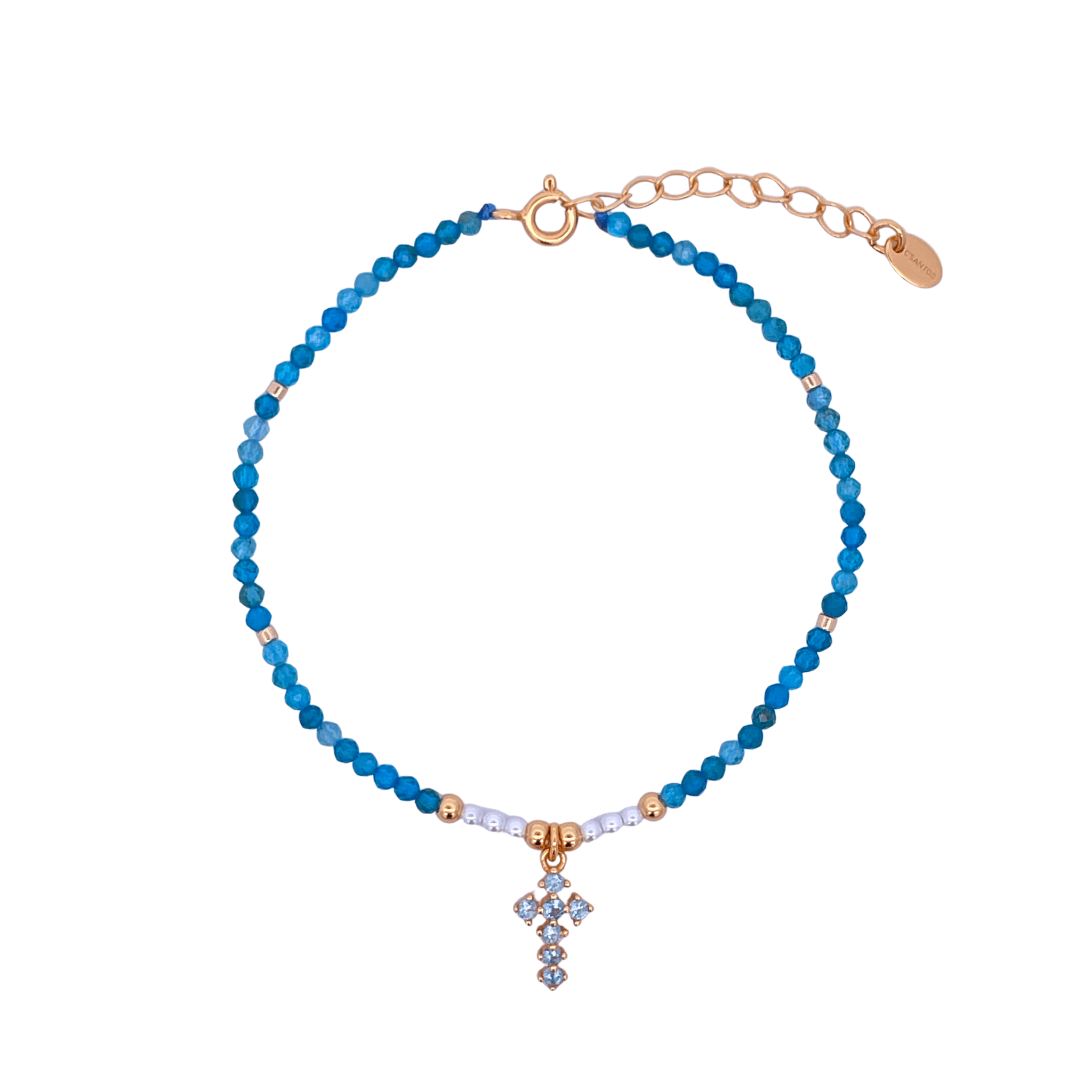 925YG BEANDS WITH BALL GOLD BRACELET TOURMALINE BLUE - C'SANTOS