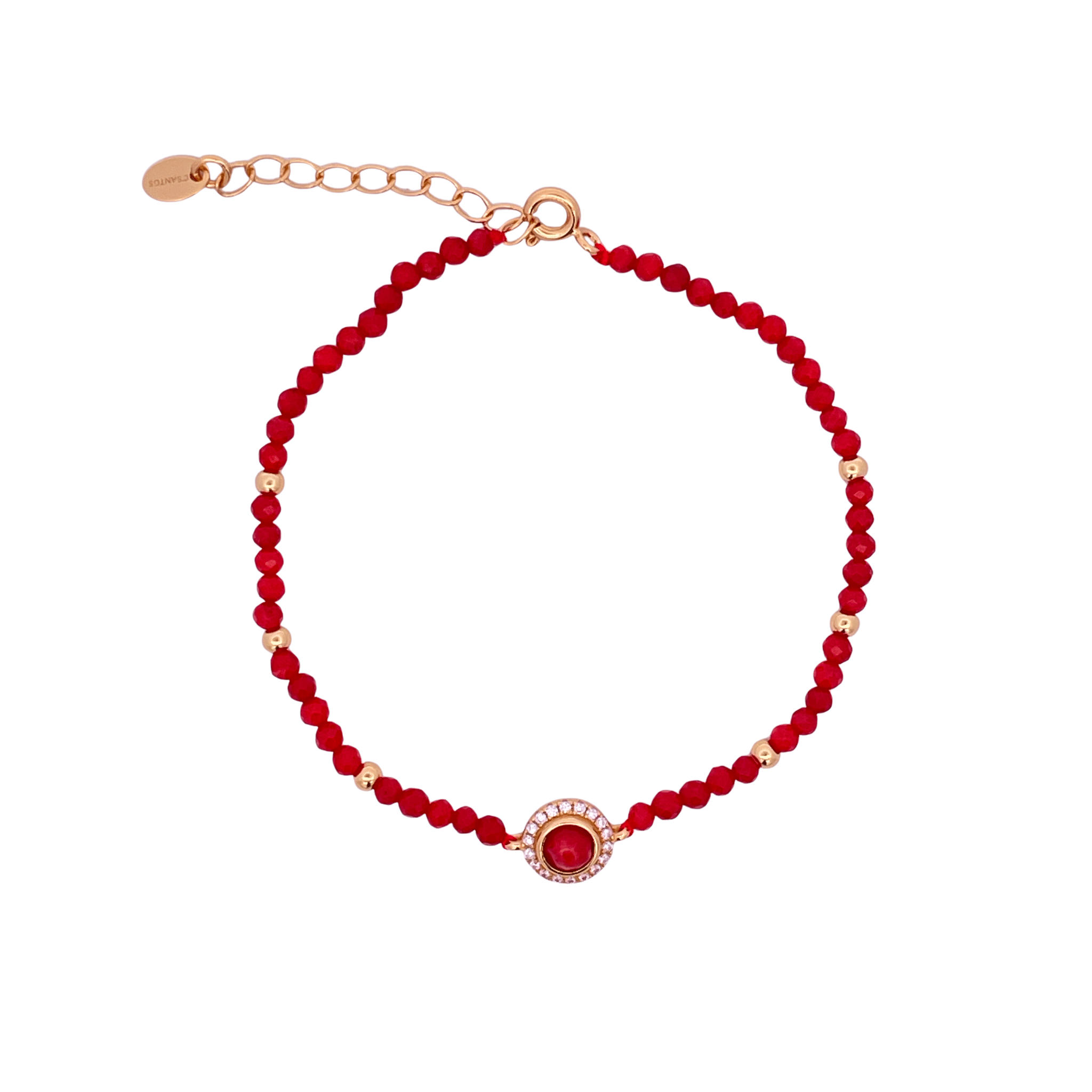 925YG BEANDS WITH SOLITARY HALO BRACELET CORAL - C'SANTOS