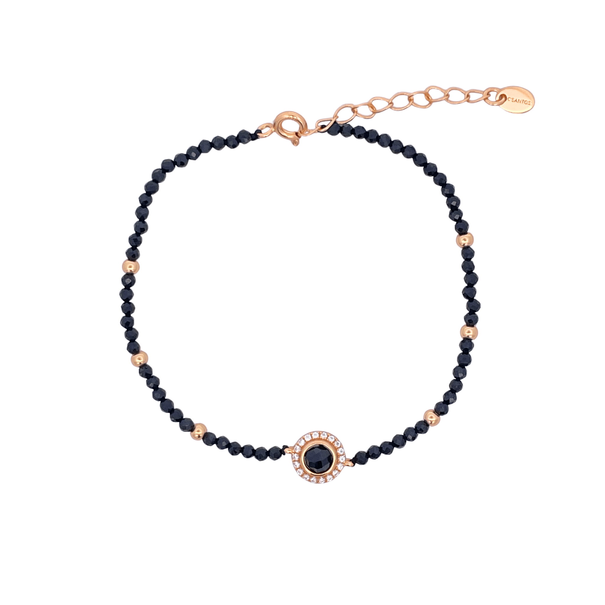 925YG BEANDS WITH SOLITARY HALO BRACELET ONIX BLACK - C'SANTOS