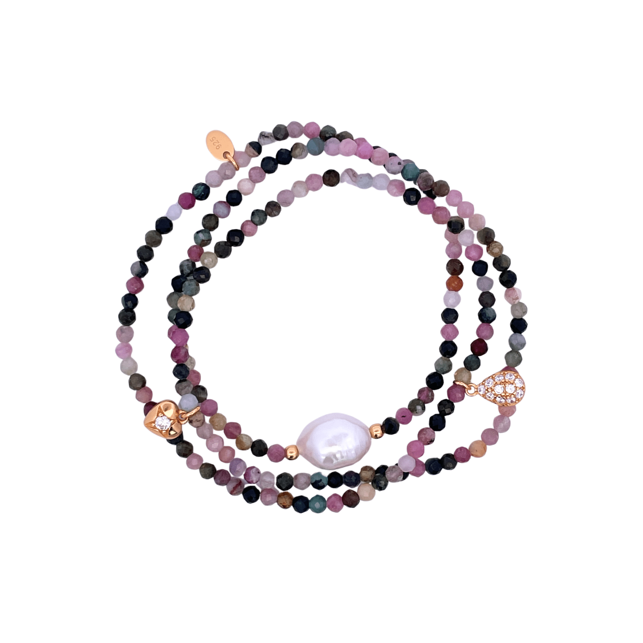 925YG BEANDS WITH SOLITARY PEARL BRACELET TOURMALINE MULTICOLOR - C'SANTOS