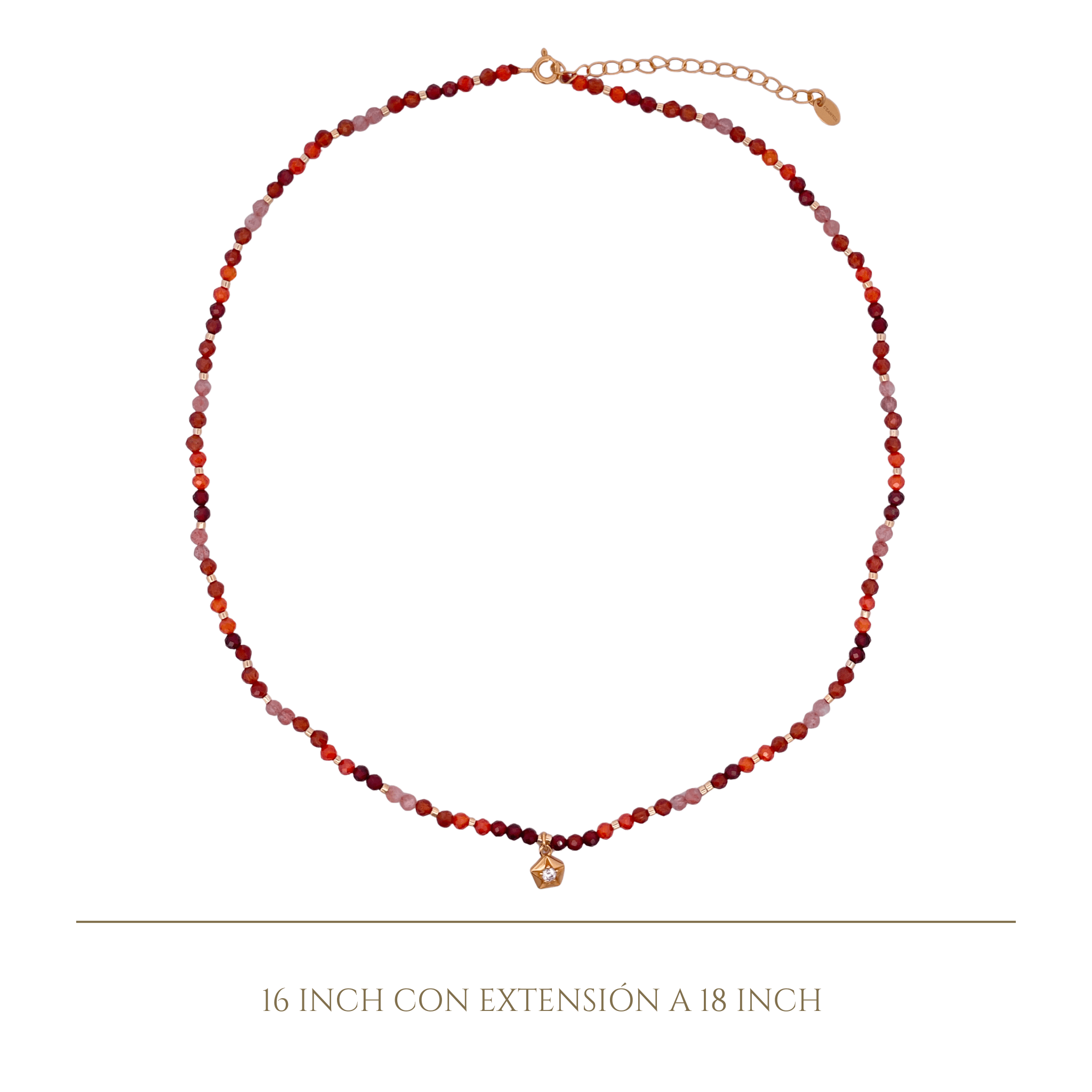 925YG BEANDS WITH SOLITARY STAR NECKLACE ORANGE CZ GN DARK - C'SANTOS