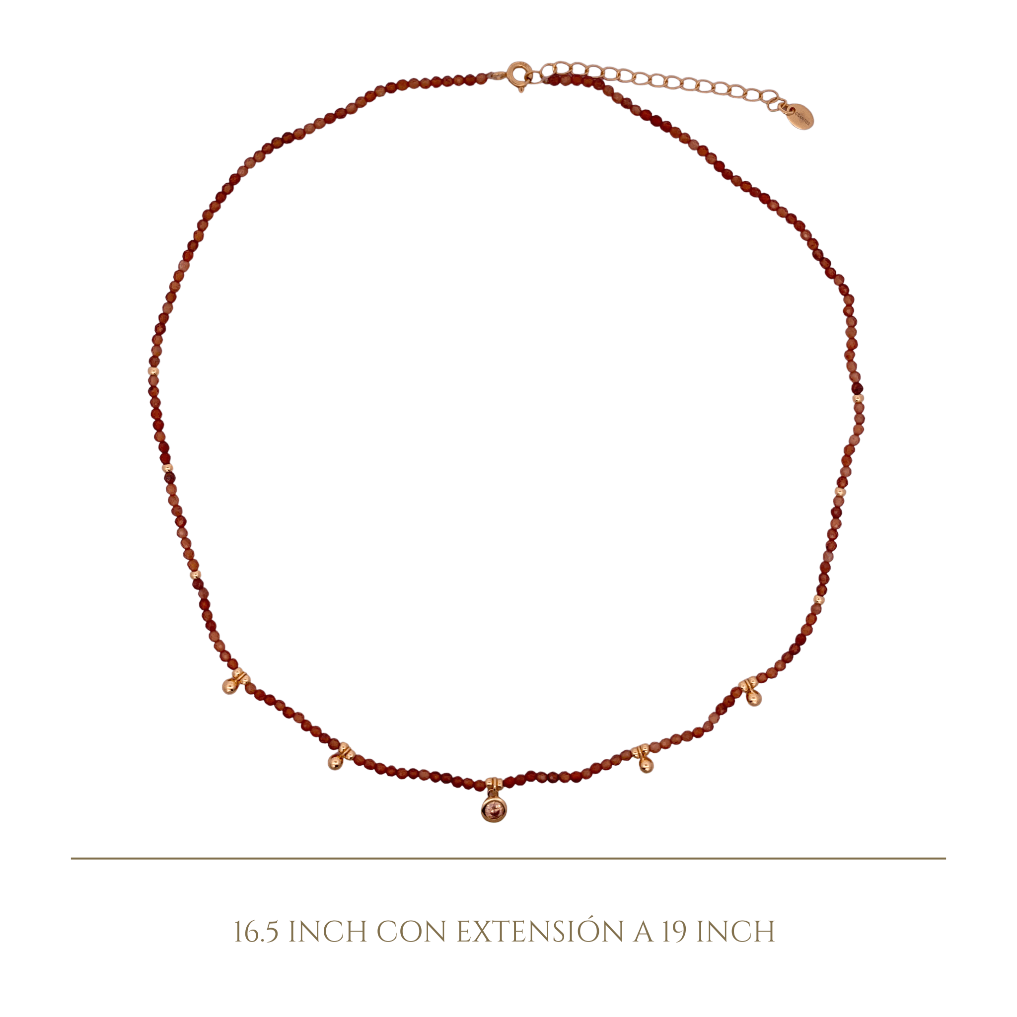 925YG BEANDS WITH STATION BALLS NECKLACE ORANGE GARNET - C'SANTOS