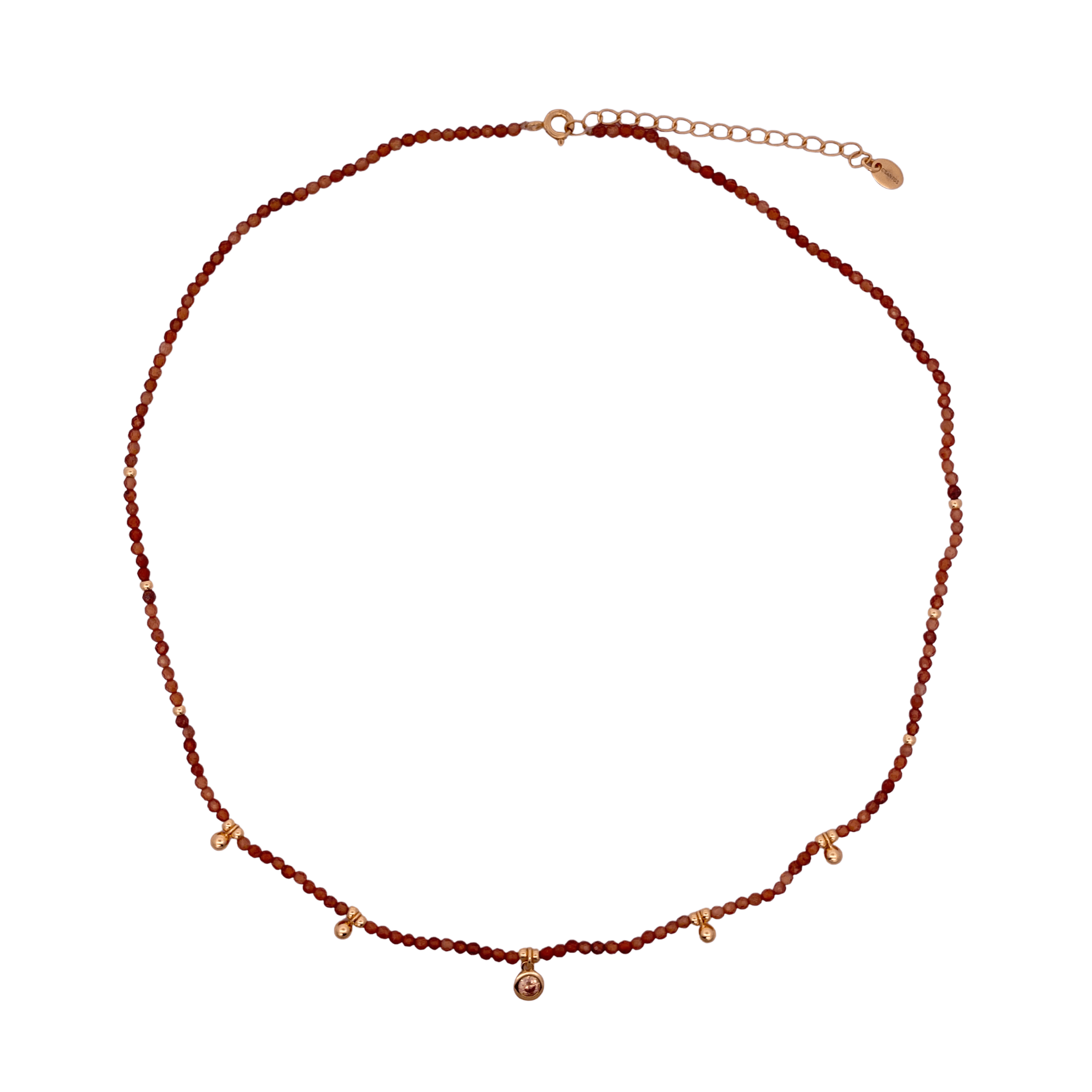 925YG BEANDS WITH STATION BALLS NECKLACE ORANGE GARNET - C'SANTOS