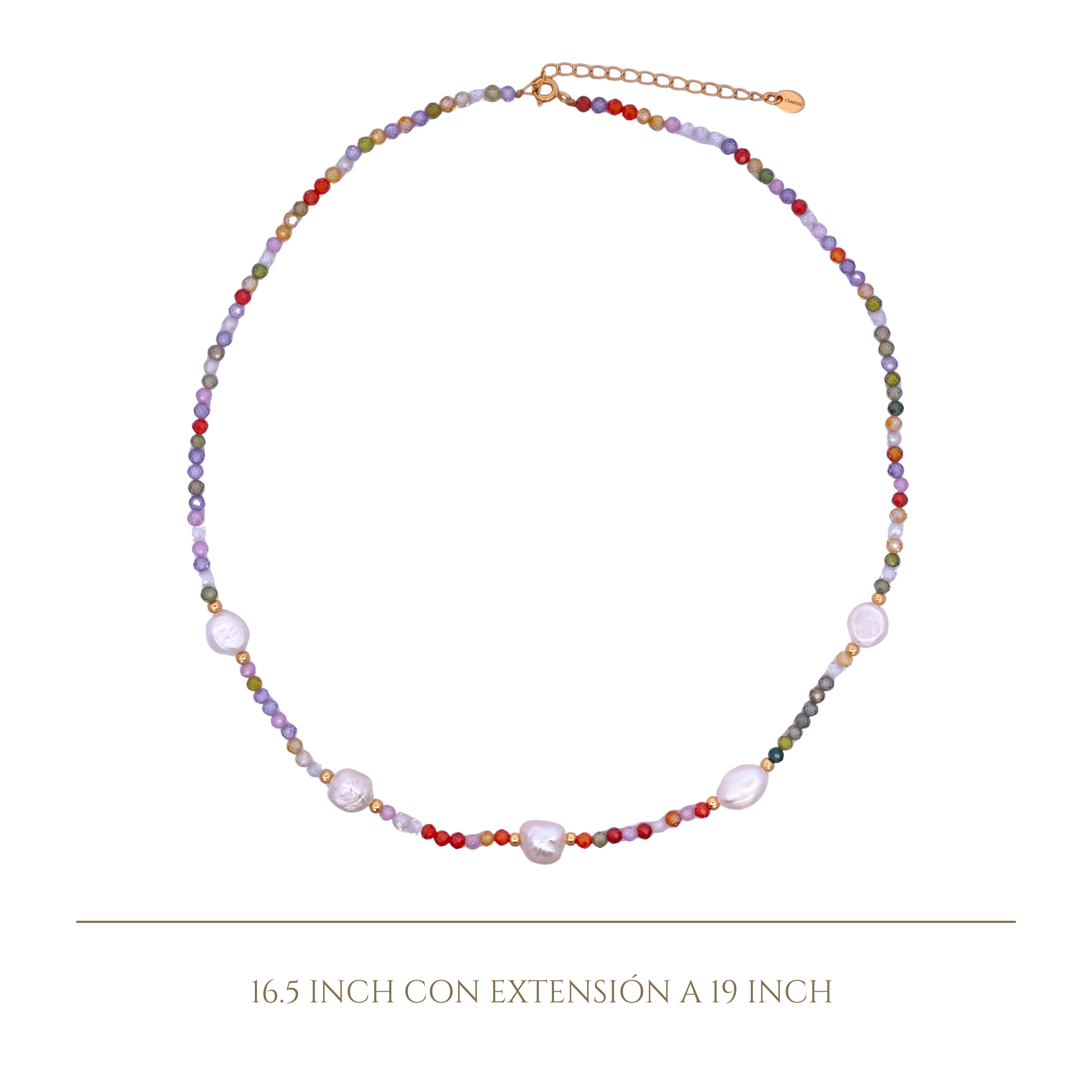 925YG BEANDS WITH STATION PEARL NECKLACE TOURMALINE MULTICOLOR - C'SANTOS