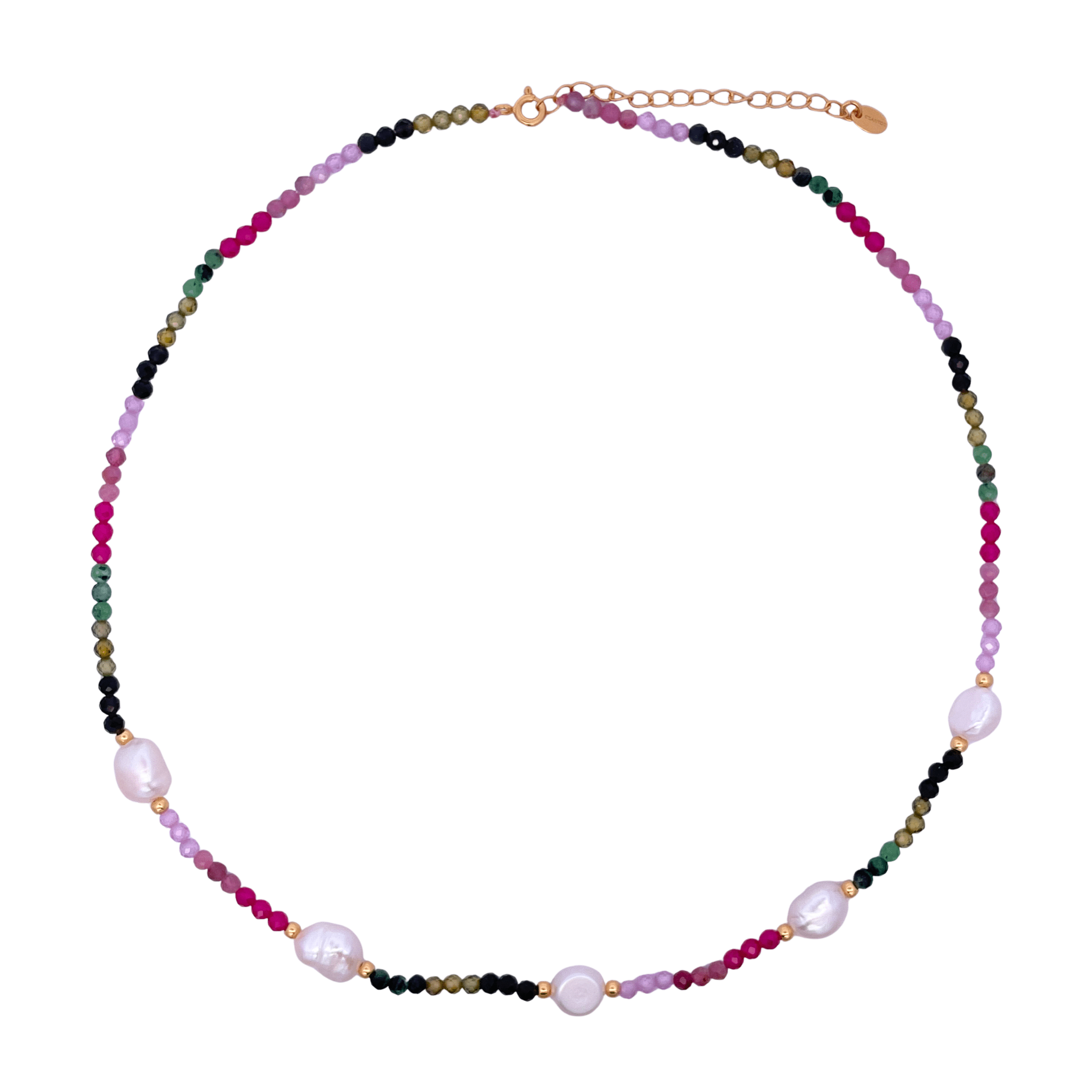 925YG BEANDS WITH STATION PEARL NECKLACE TOURMALINE MULTICOLOR - C'SANTOS