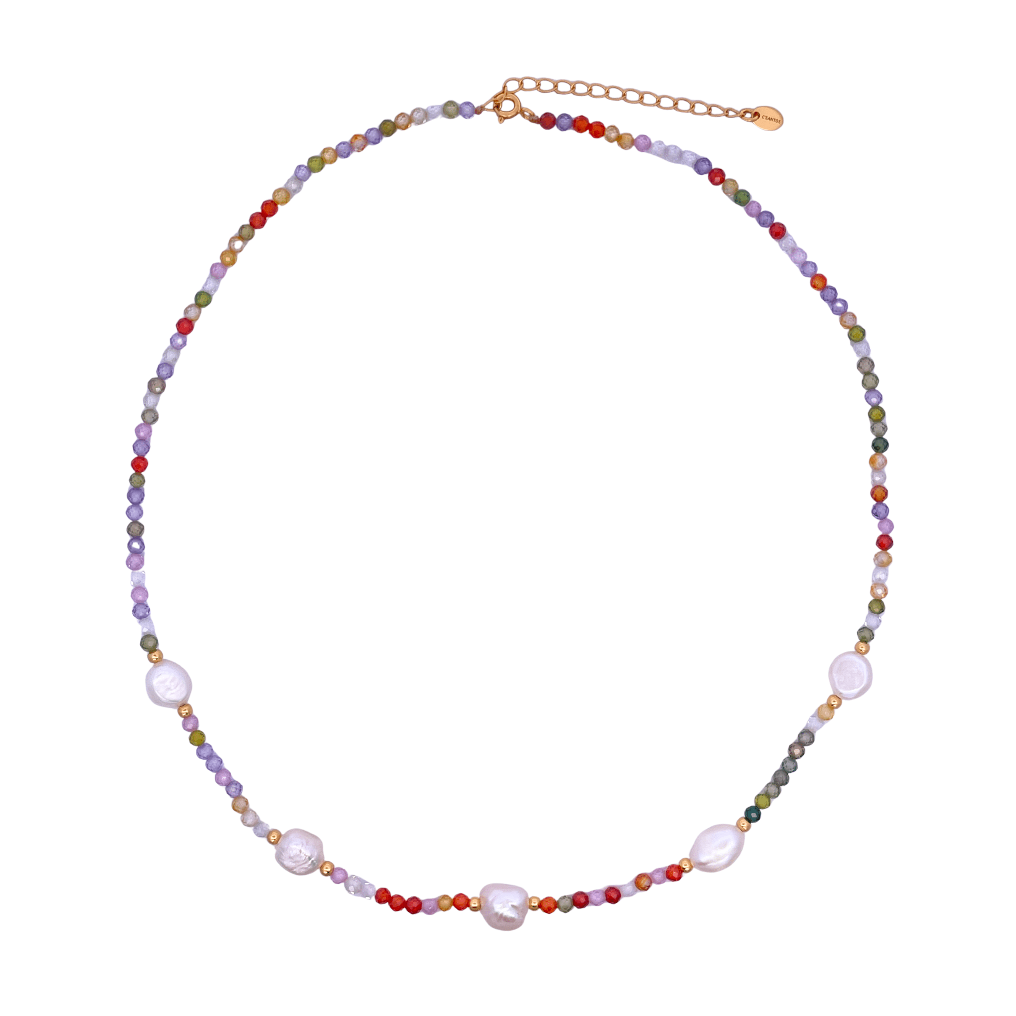 925YG BEANDS WITH STATION PEARL NECKLACE TOURMALINE MULTICOLOR - C'SANTOS