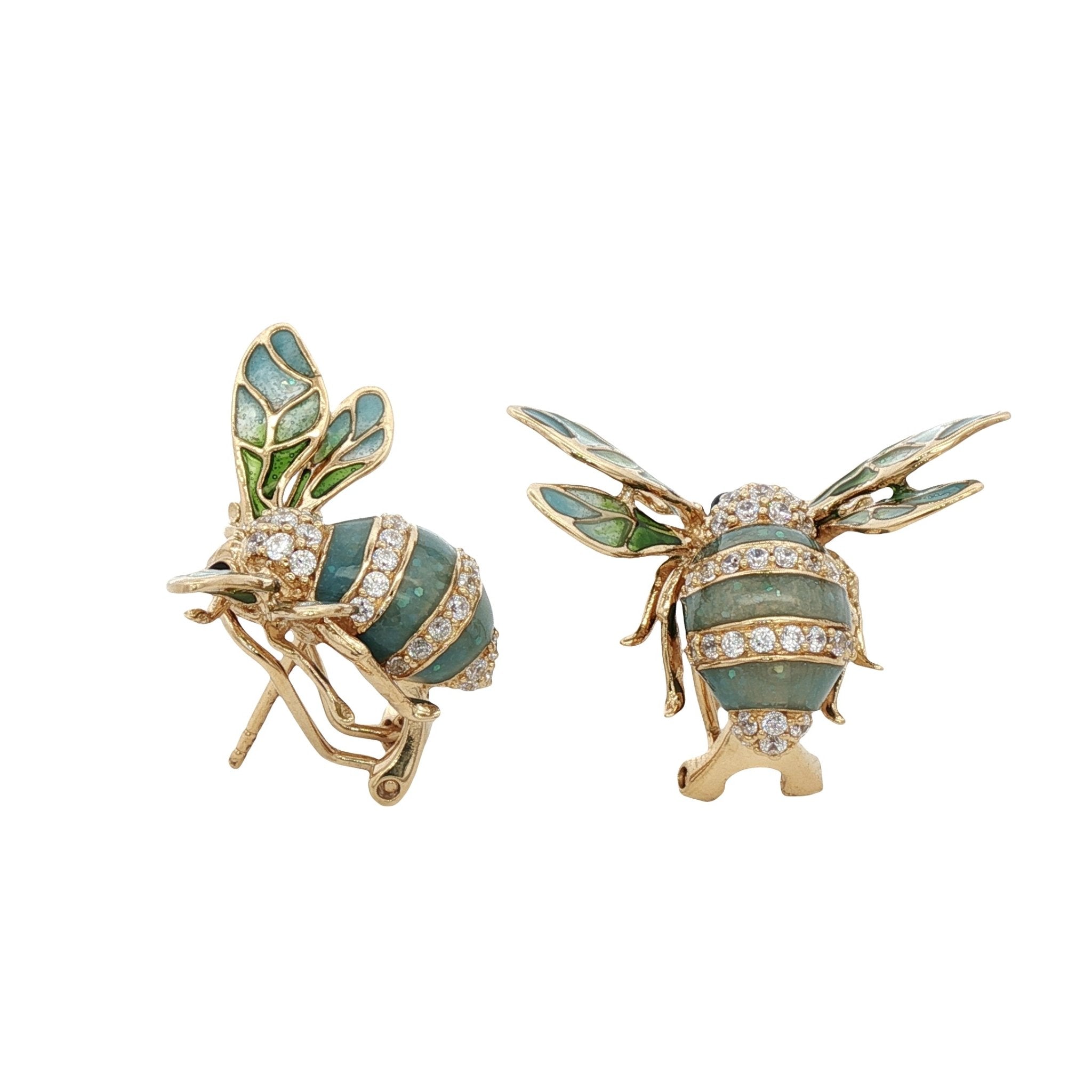 925YG BEE ENAMEL TURQUESA CZ 18MM EARRINGS - C'SANTOS