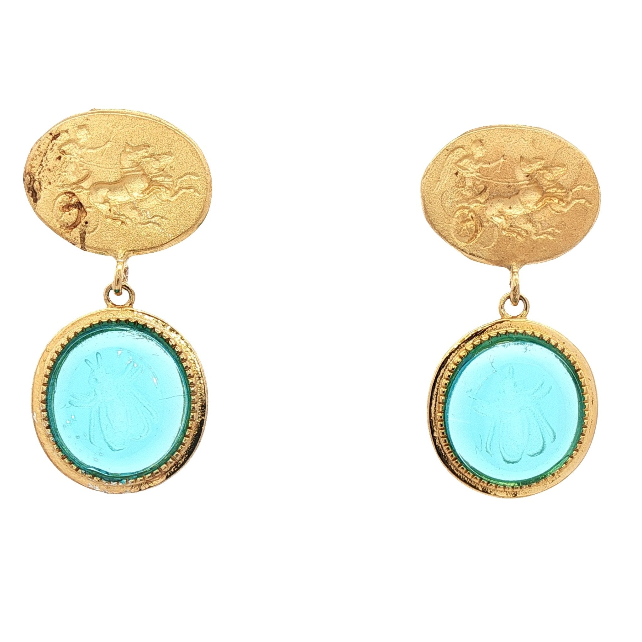 925YG BEE SKY BLUE AND CARRIAGE EARRINGS - C'SANTOS